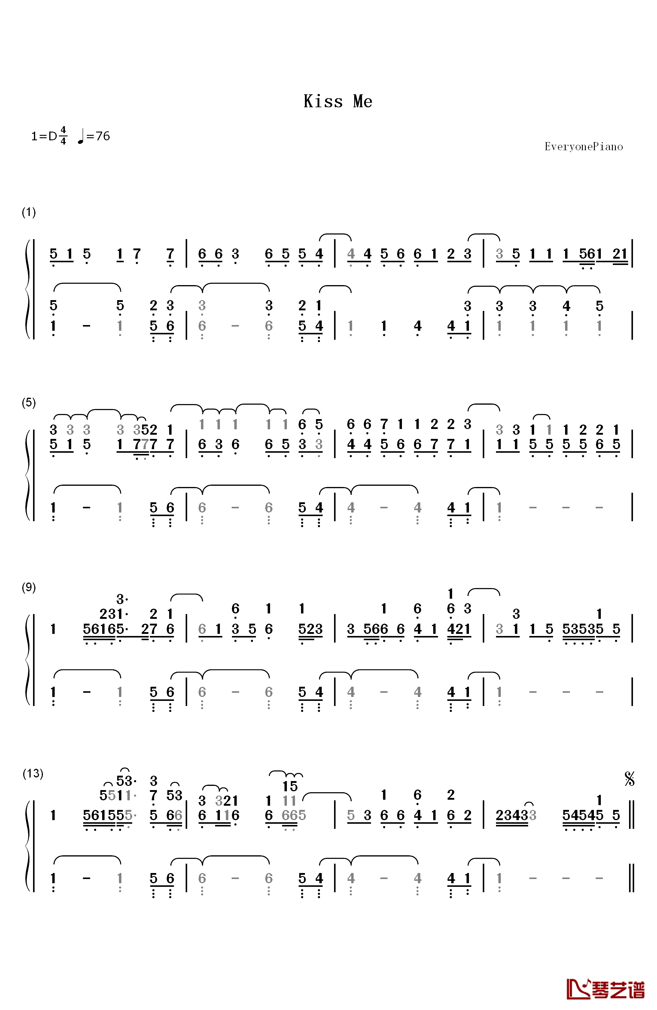 Kiss  Me钢琴简谱-数字双手-Ed Sheeran1