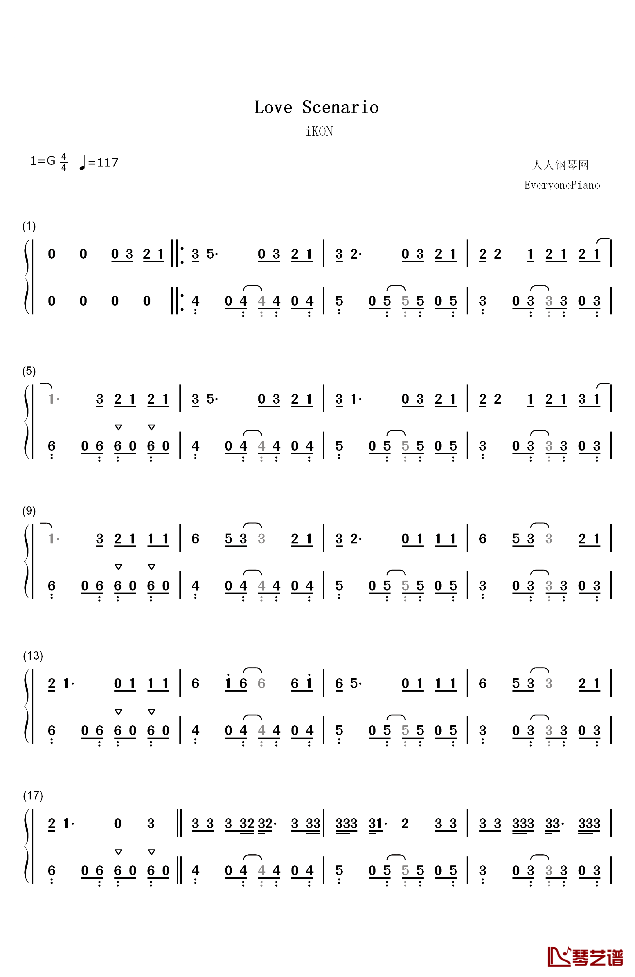 Love Scenario钢琴简谱-数字双手-iKON1