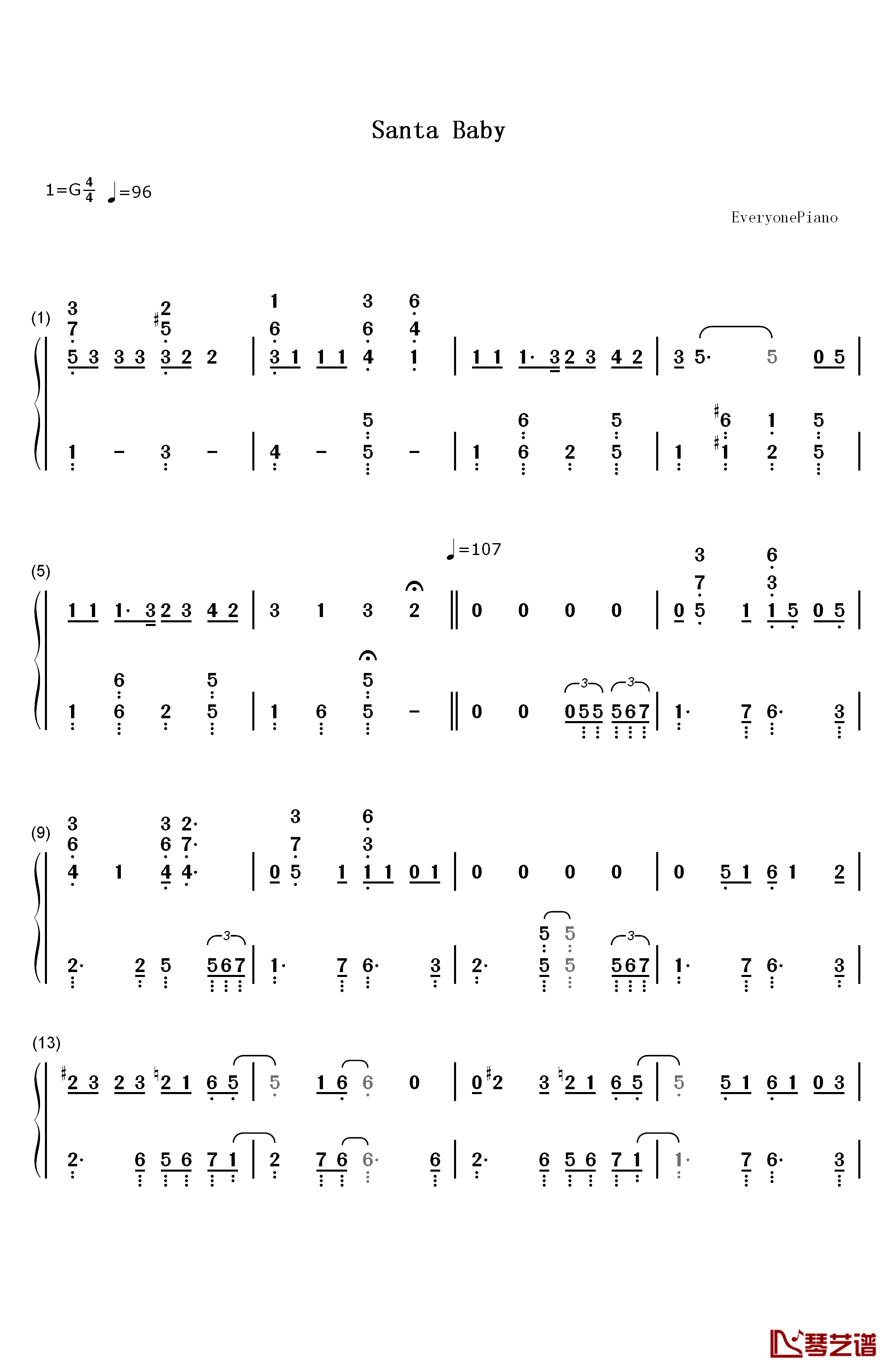 Santa Baby钢琴简谱-数字双手-Eartha Kitt1