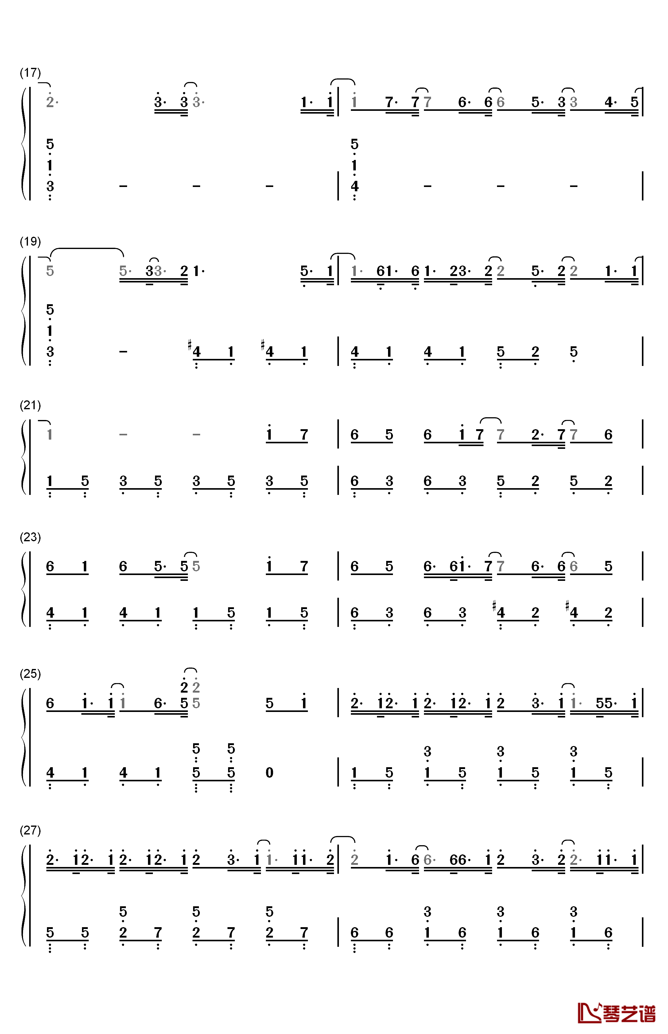 クリスマスソング钢琴简谱-数字双手-back number2
