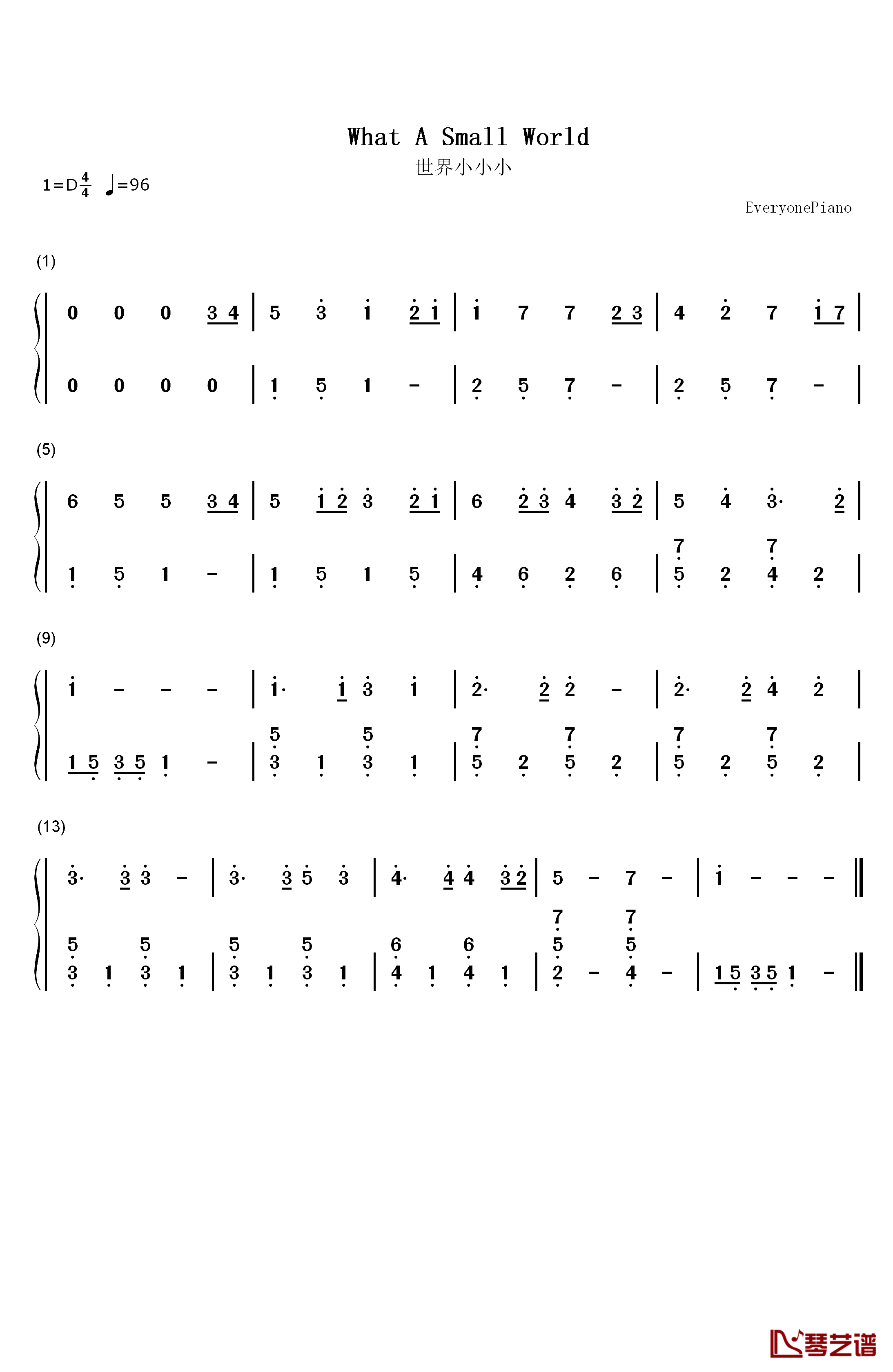 世界小小小钢琴简谱-数字双手-未知1