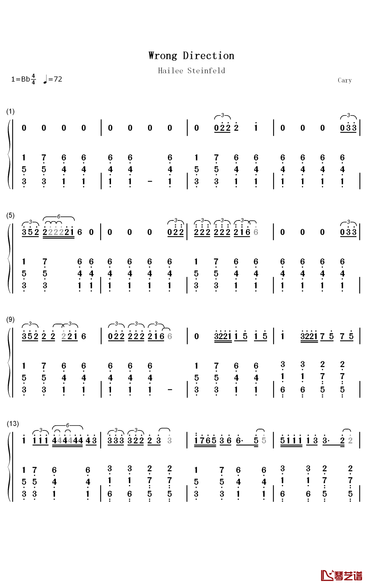 Wrong Direction钢琴简谱-数字双手-Hailee Steinfeld1