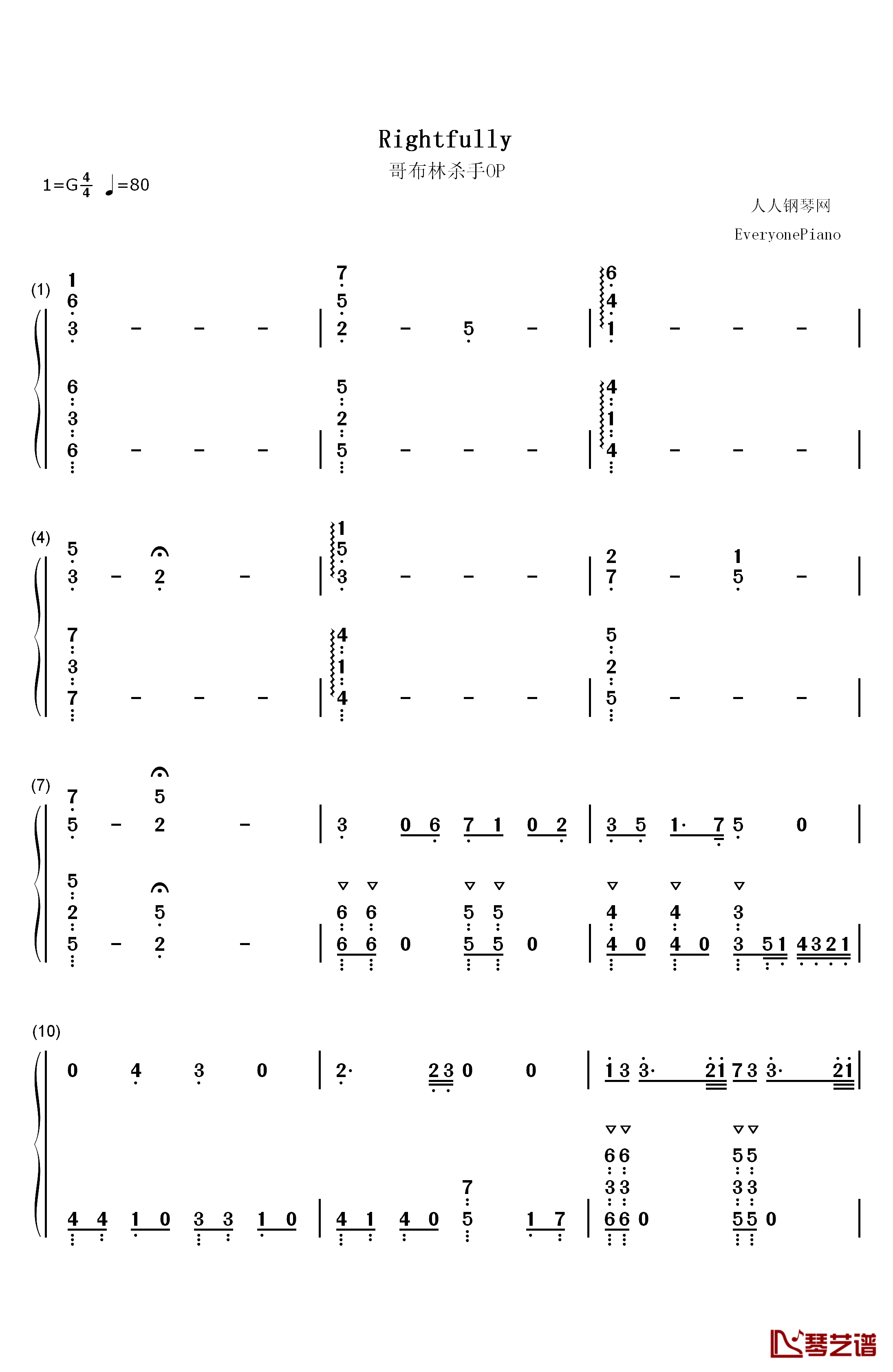 Rightfully钢琴简谱-数字双手-Mili1