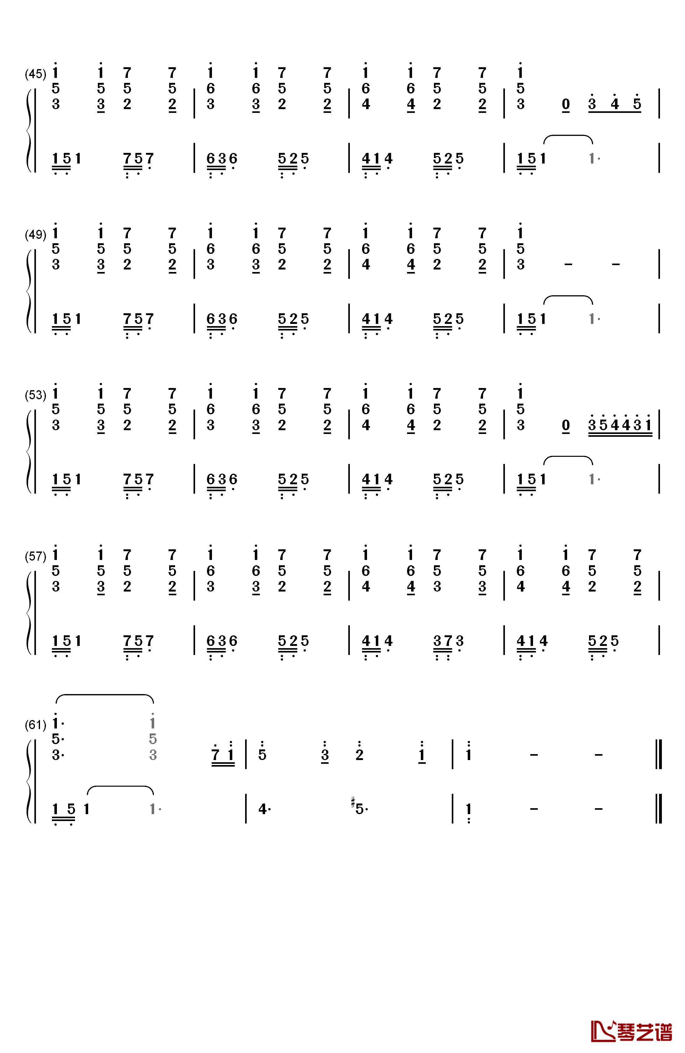 给妈妈钢琴简谱-数字双手-房东的猫3