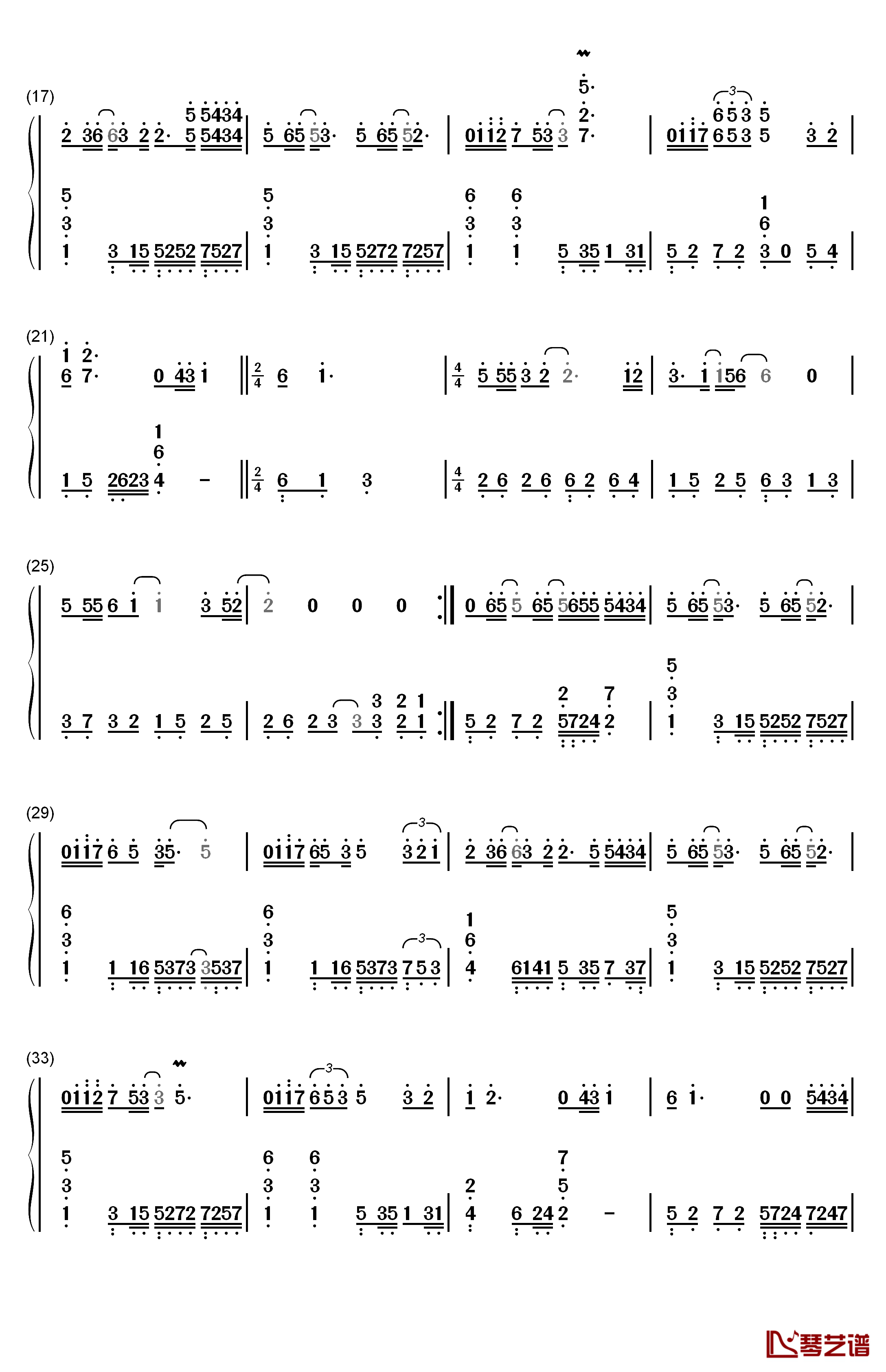 开始懂了钢琴简谱-数字双手-孙燕姿2