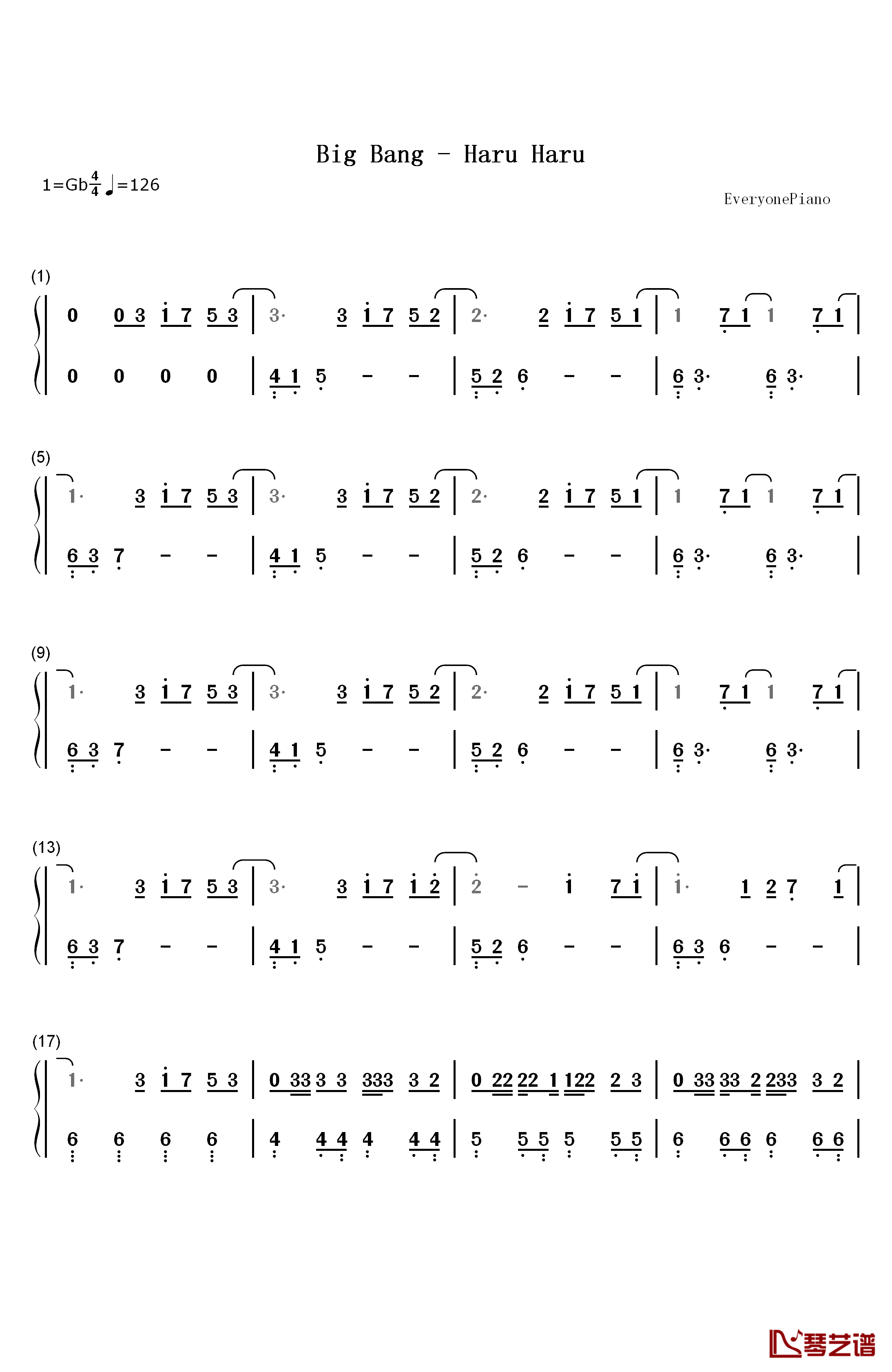 Haru Haru钢琴简谱-数字双手-Big Bang1
