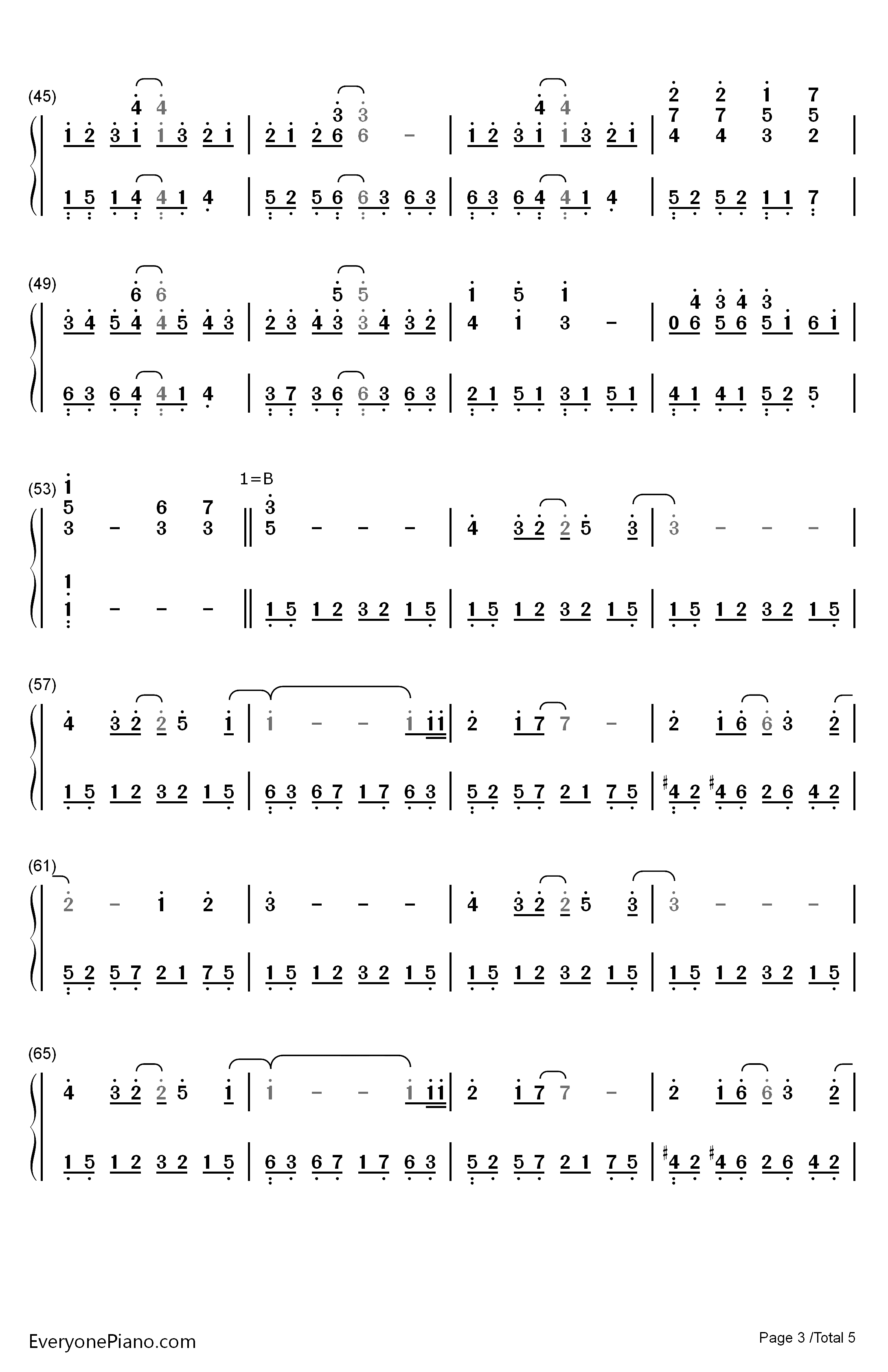 ひとつのハートで钢琴简谱-数字双手-三重野瞳3