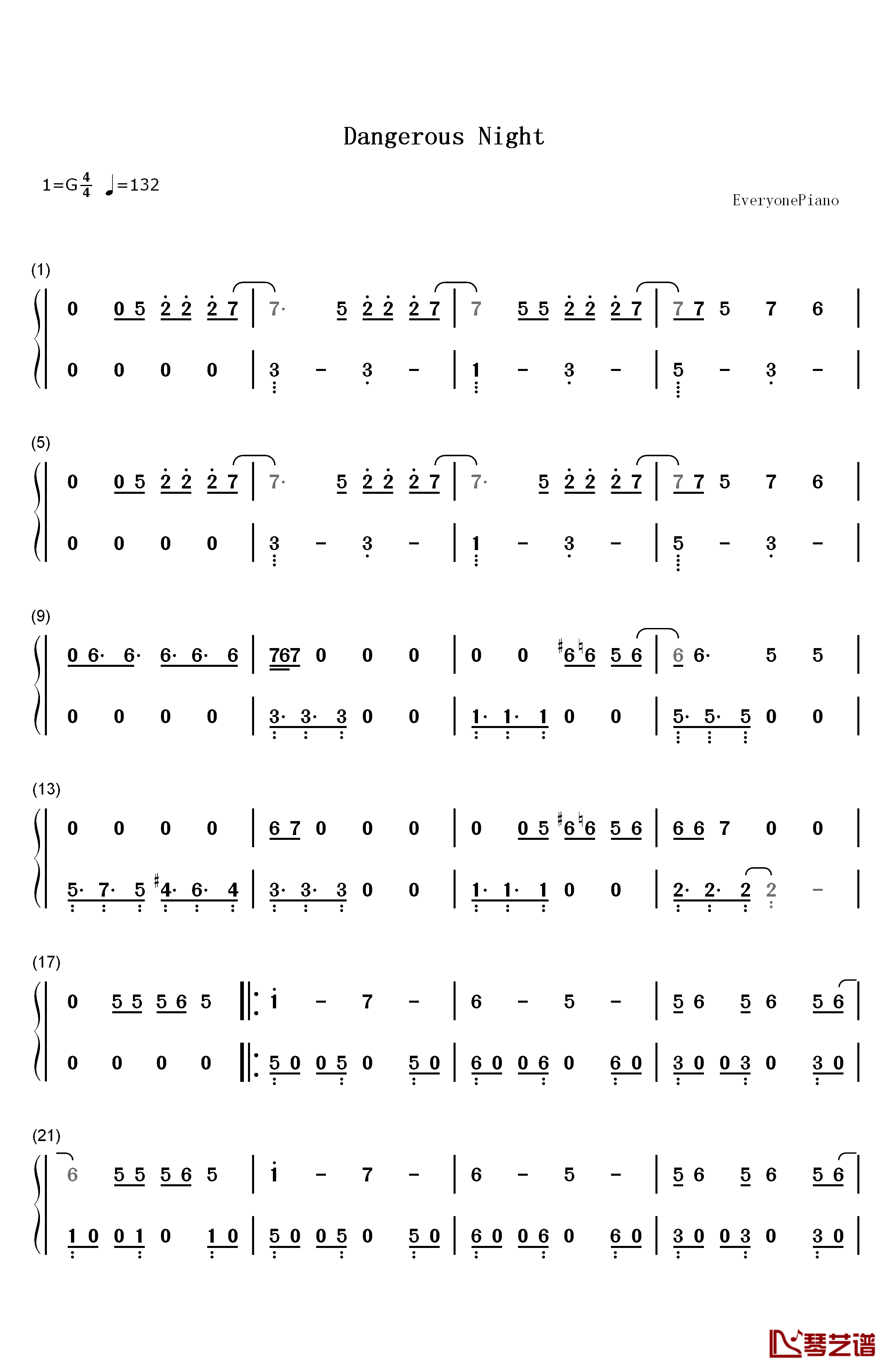 Dangerous Night钢琴简谱-数字双手-Thirty Seconds to Mars1