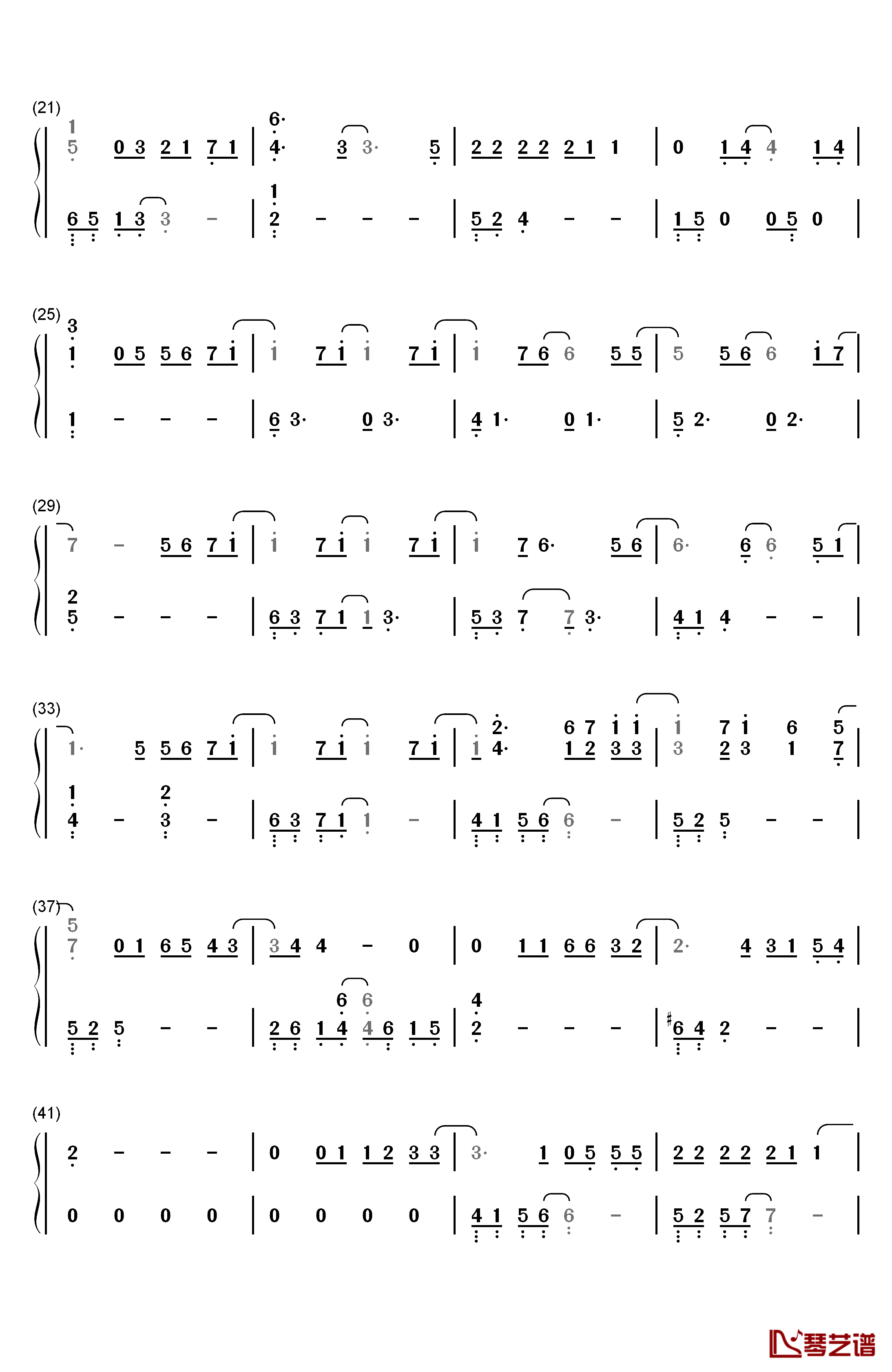 十二月的奇迹钢琴简谱-数字双手-EXO2