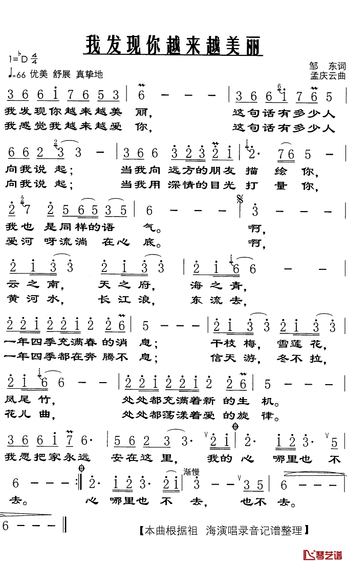 我发现你越来越美丽简谱(歌词)-祖海演唱-Z.E.Z曲谱1
