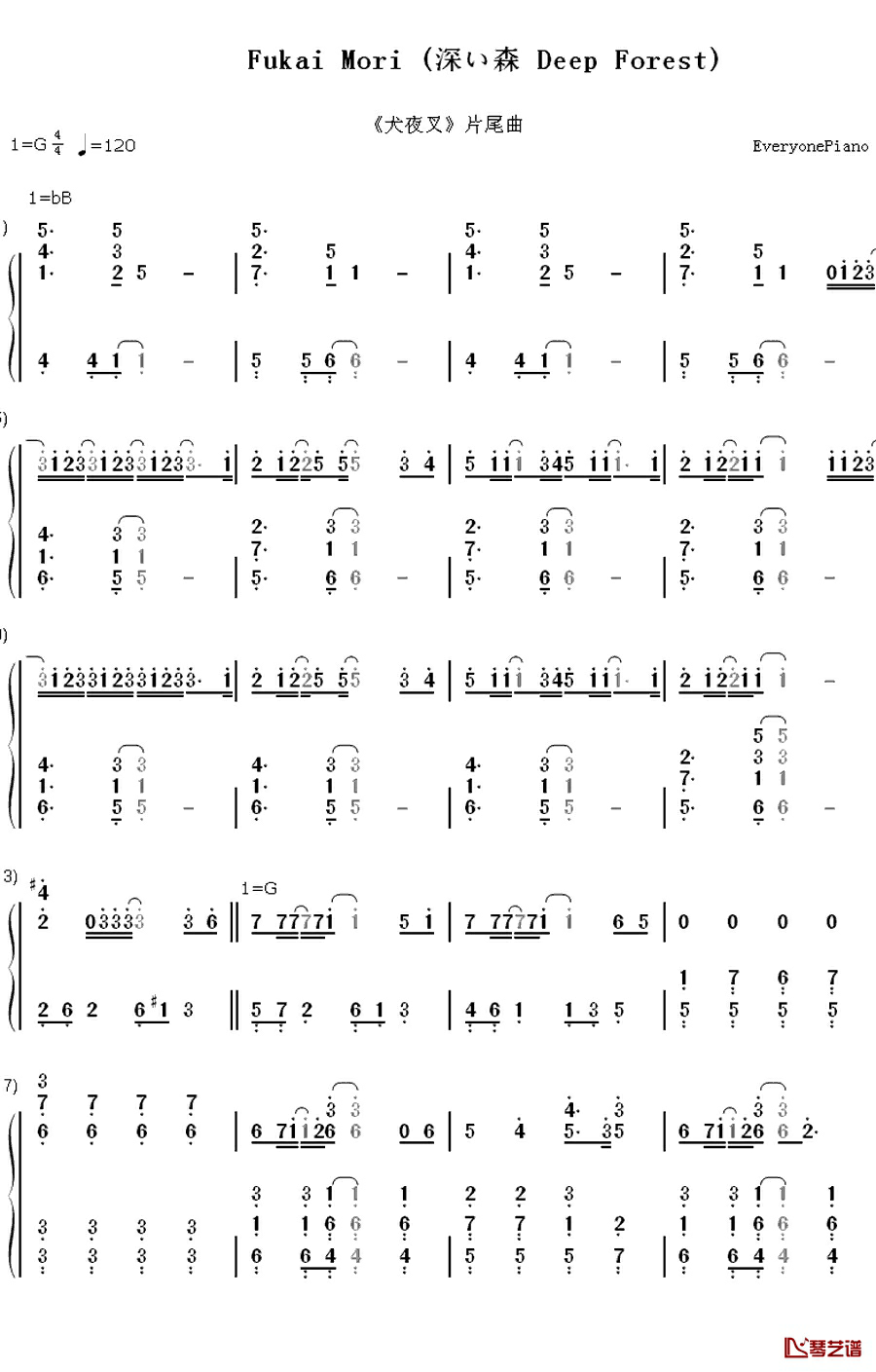 深い森钢琴简谱-数字双手-Do As Infinity1
