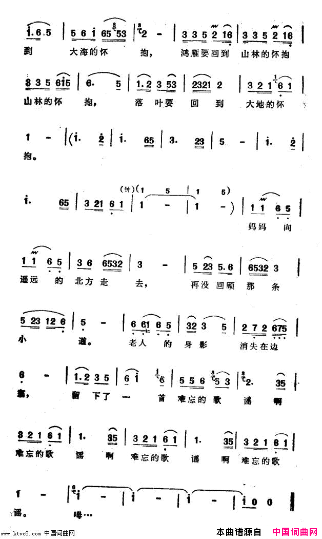 北方的妈妈电视艺术片《南方的红土地》选曲简谱1