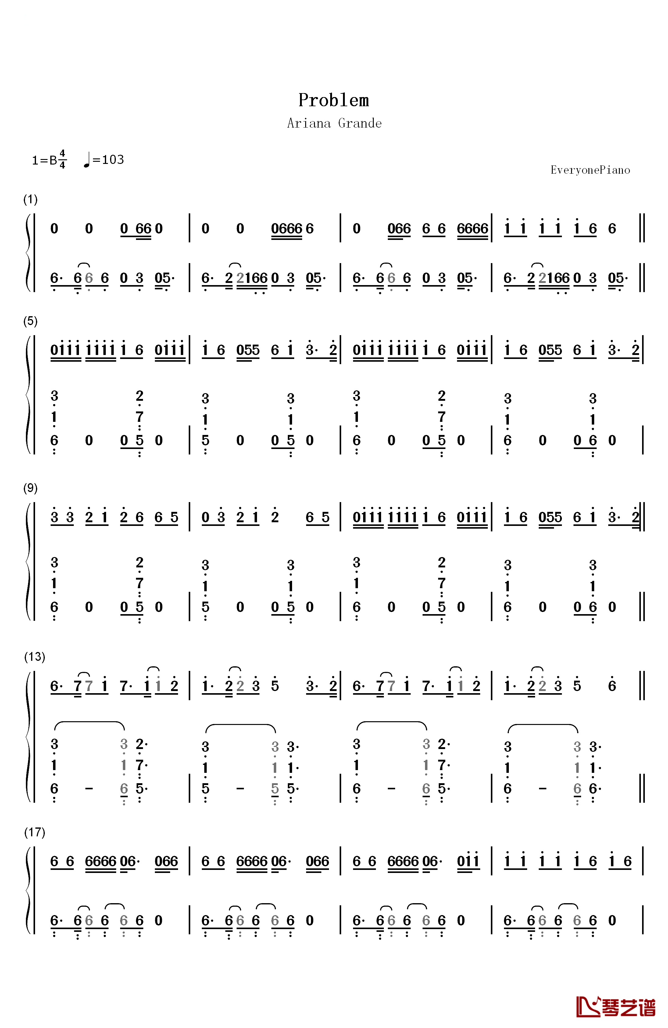 Problem钢琴简谱-数字双手-Ariana Grande1