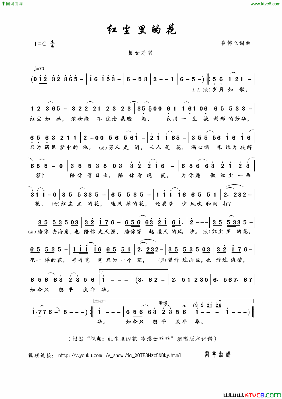 红尘里的花崔伟立词曲简谱1
