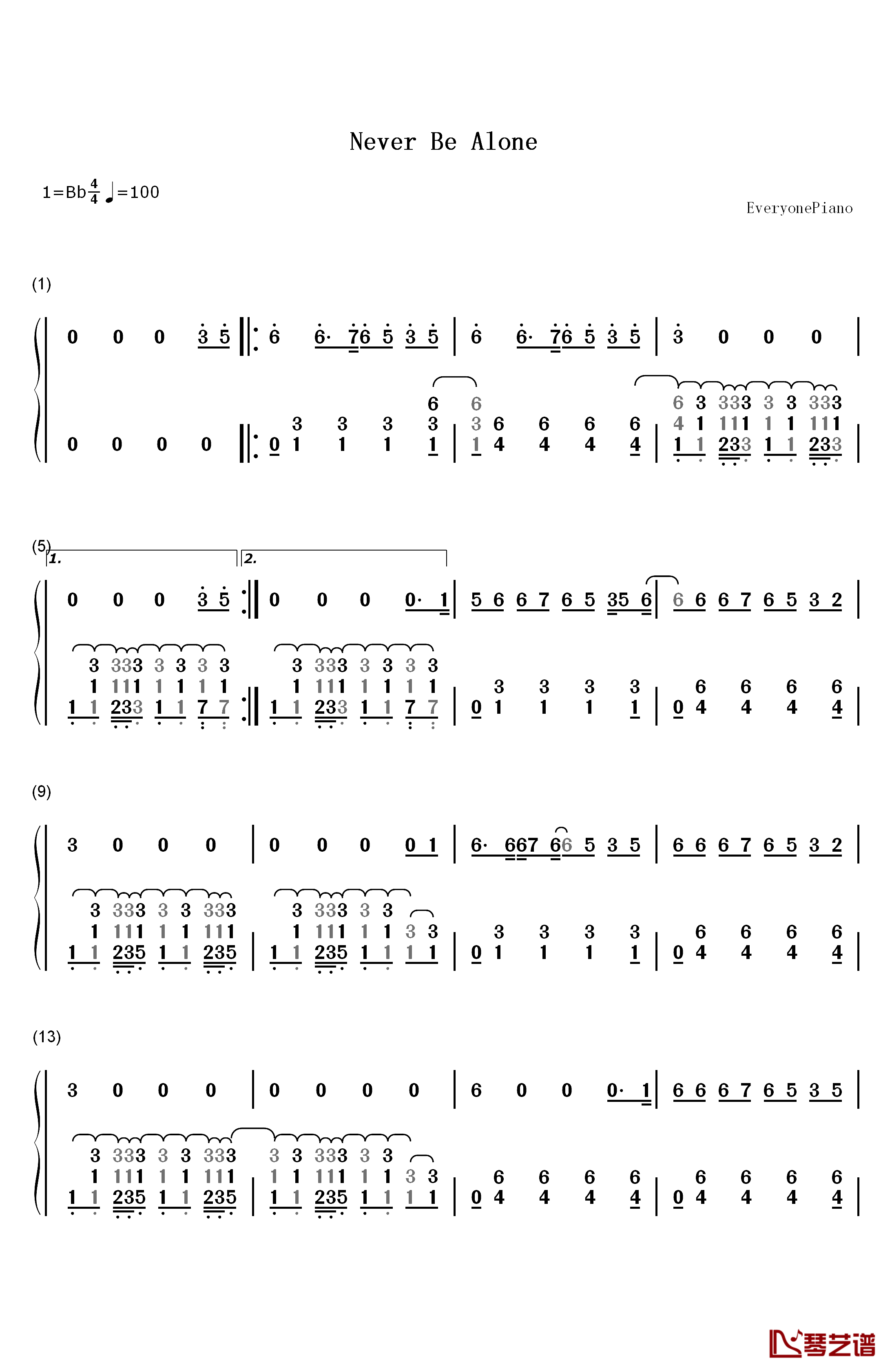 Never Be Alone钢琴简谱-数字双手-Shawn Mendes1