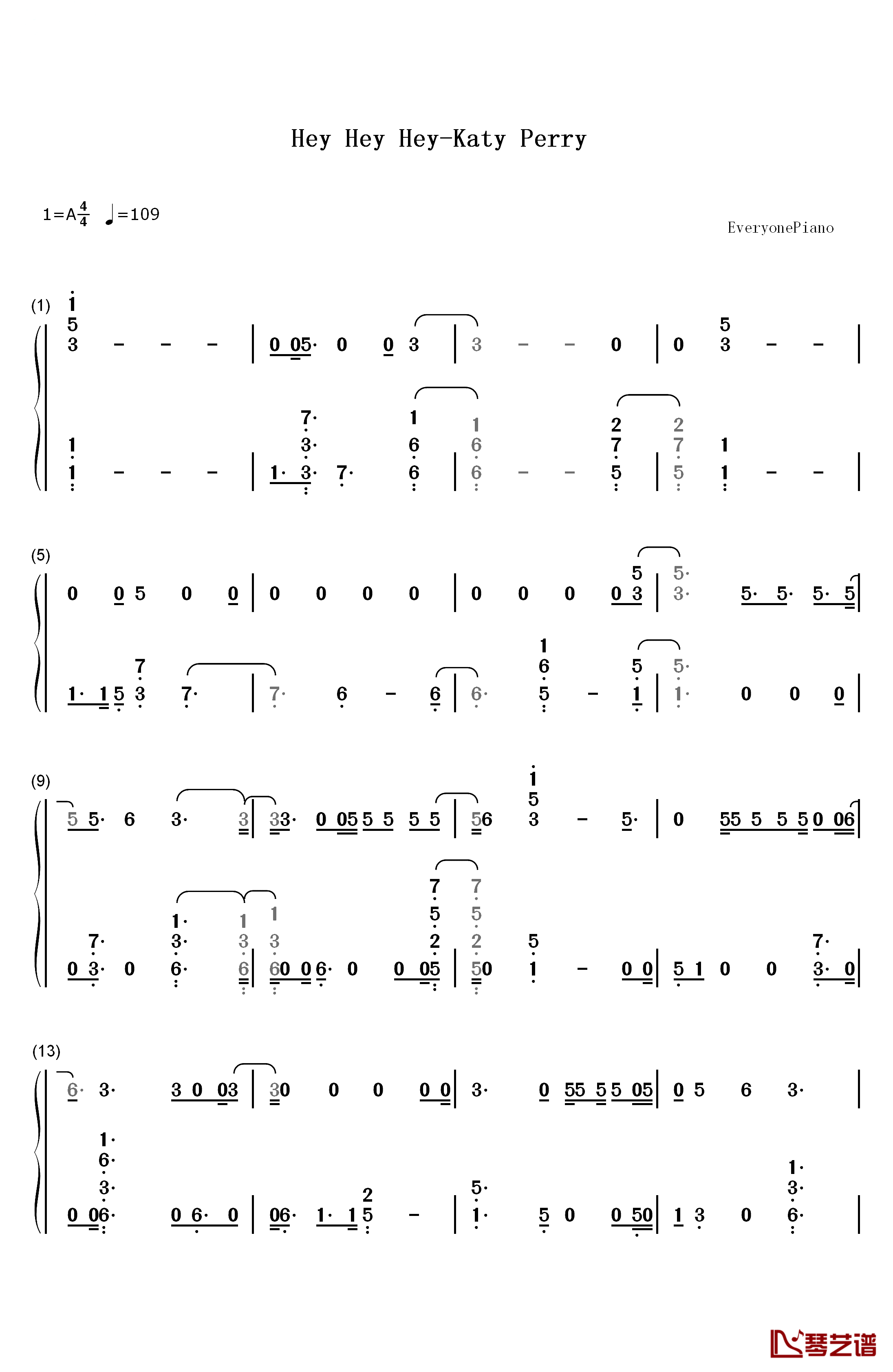 Hey Hey Hey钢琴简谱-数字双手-Katy Perry1
