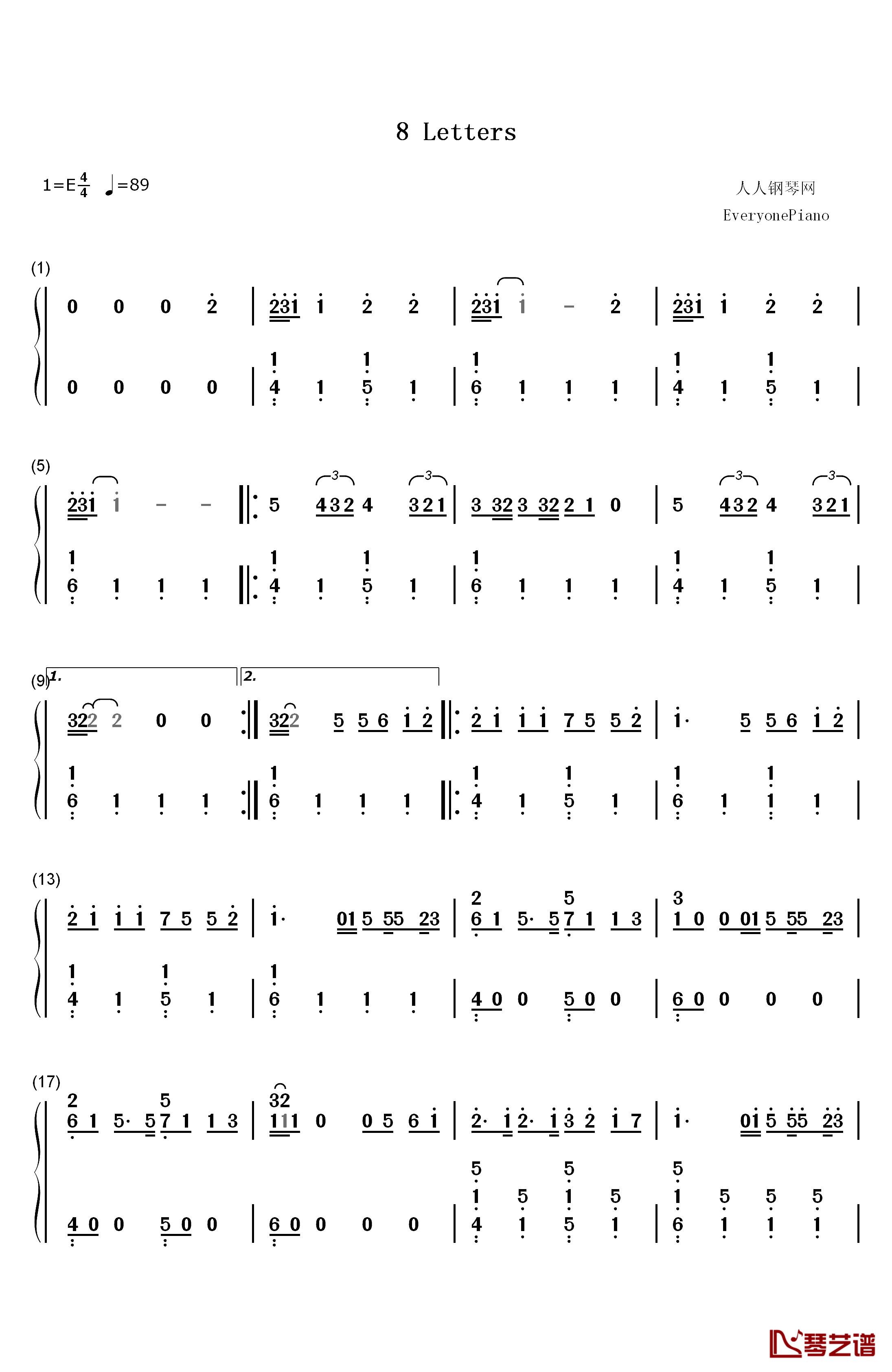 8 Letters钢琴简谱-数字双手-Why Don't We1