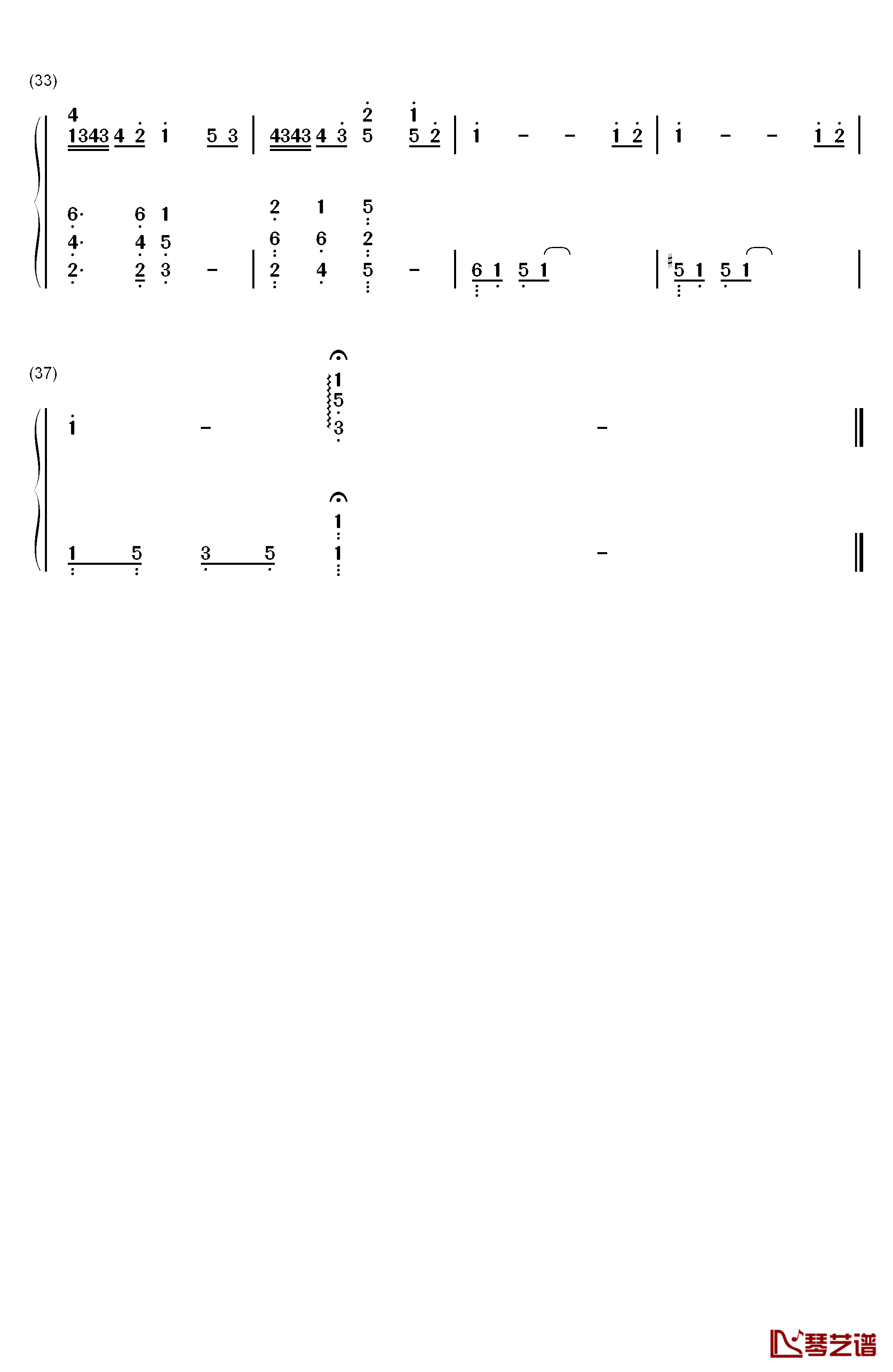 好想你钢琴简谱-数字双手-四叶草3