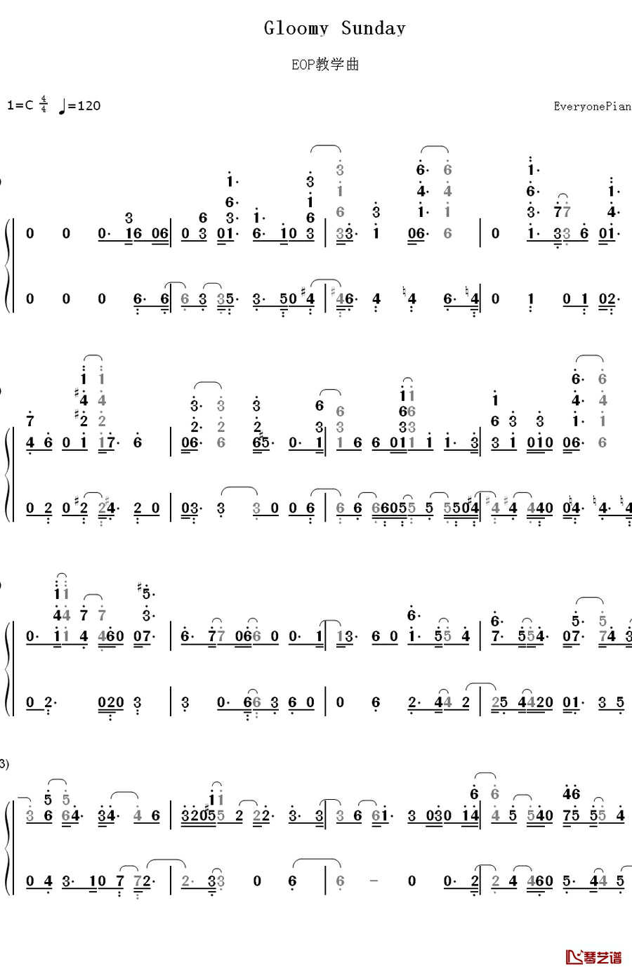 Gloomy Sunday钢琴简谱-数字双手-Billie Holiday1