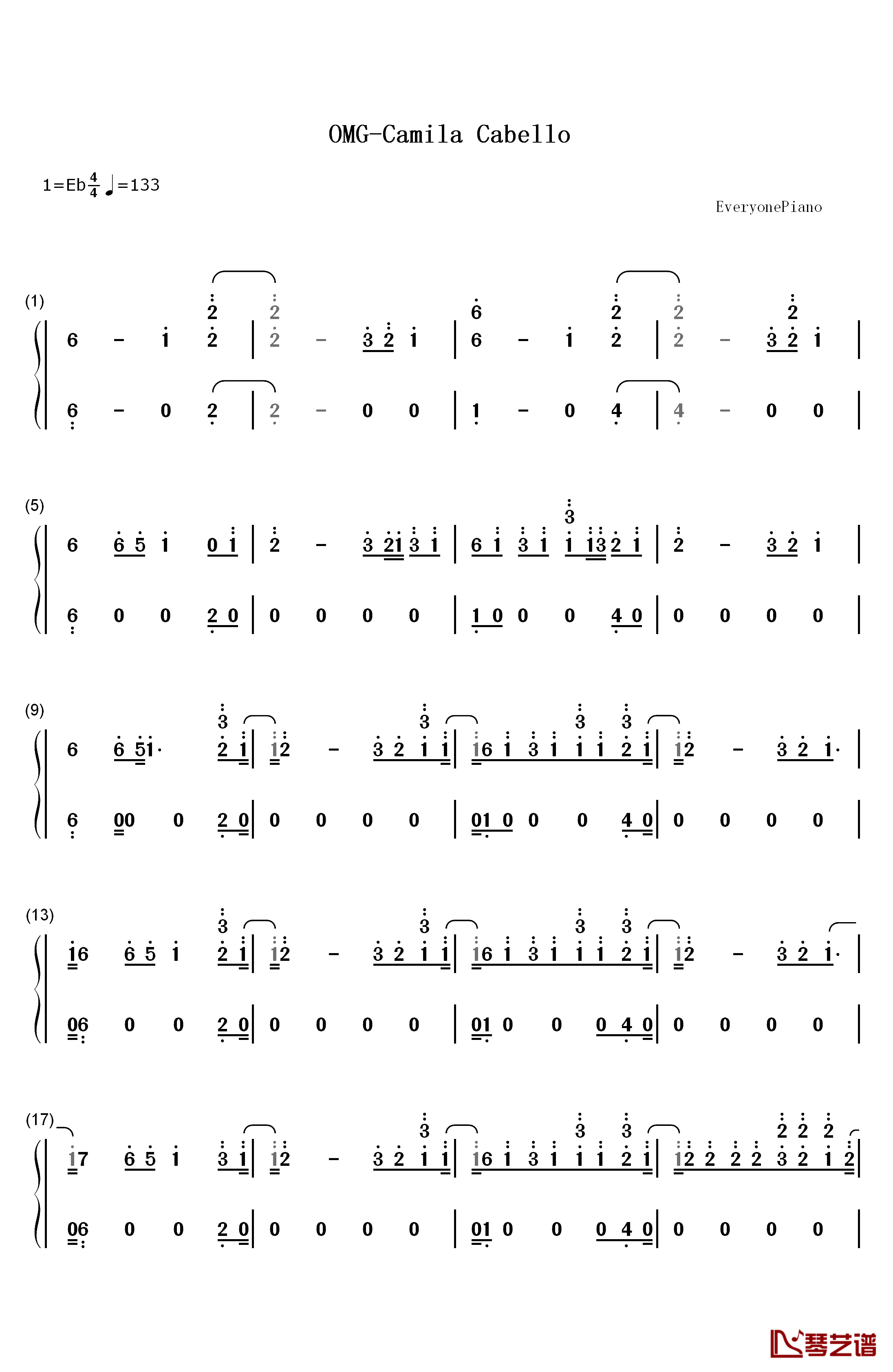 OMG钢琴简谱-数字双手-Camila Cabello1