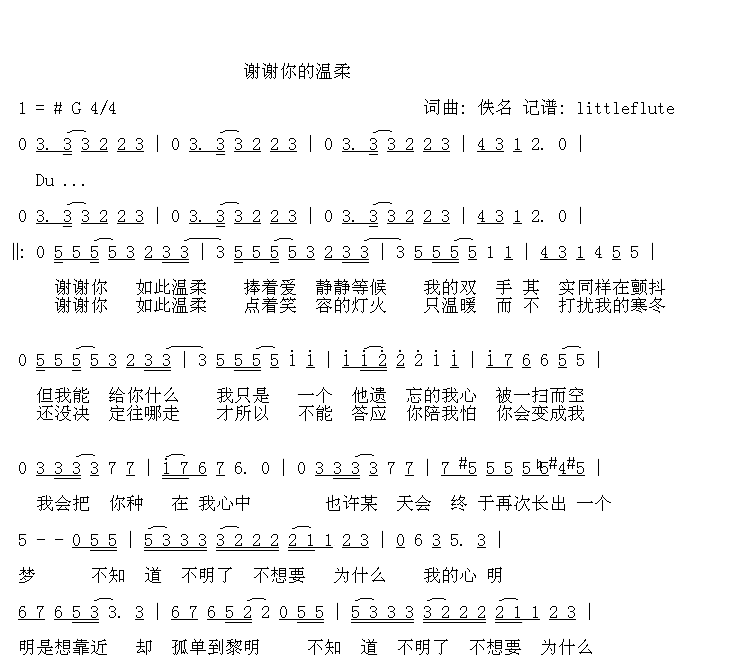 谢谢你的温柔简谱-飞轮海演唱1