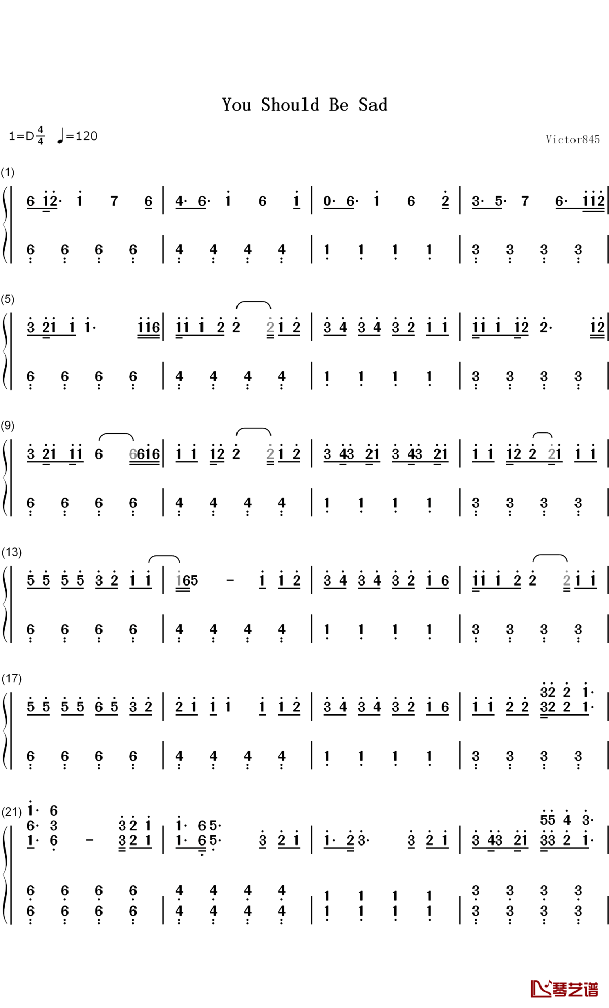 You Should Be Sad钢琴简谱-数字双手-Halsey1