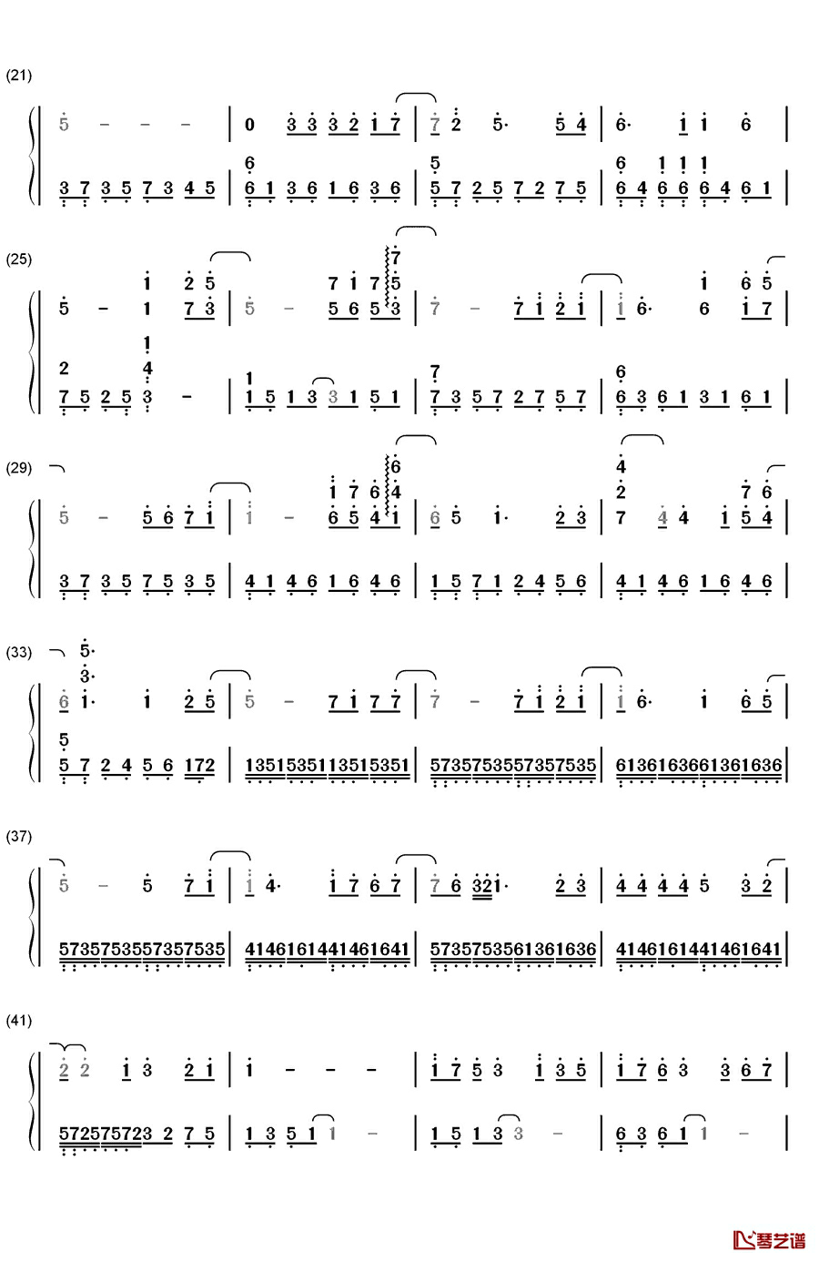 三色堇钢琴简谱-数字双手-放电之深刻反省（JOE）2