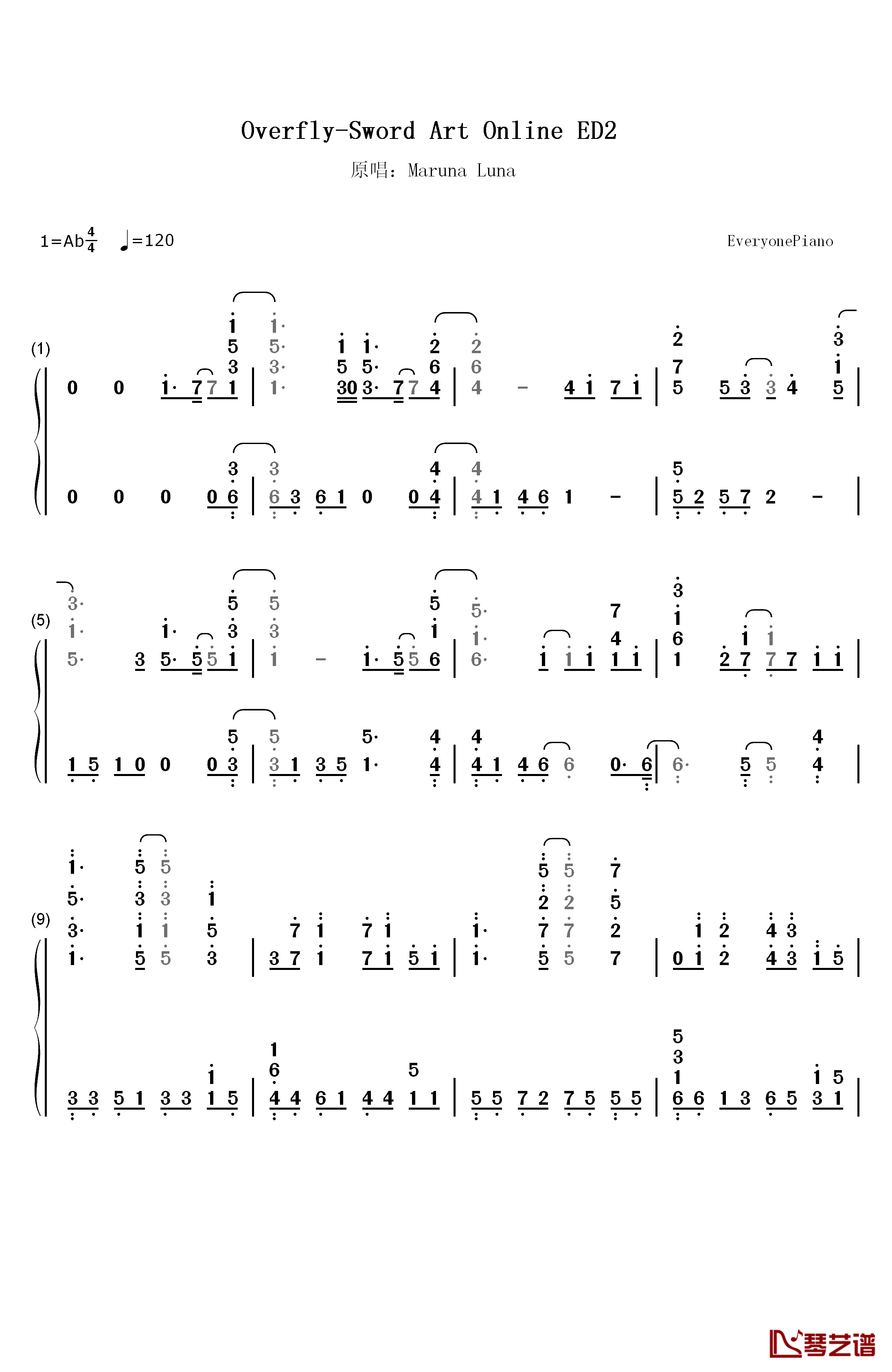 Overfly钢琴简谱-数字双手-春奈露娜1