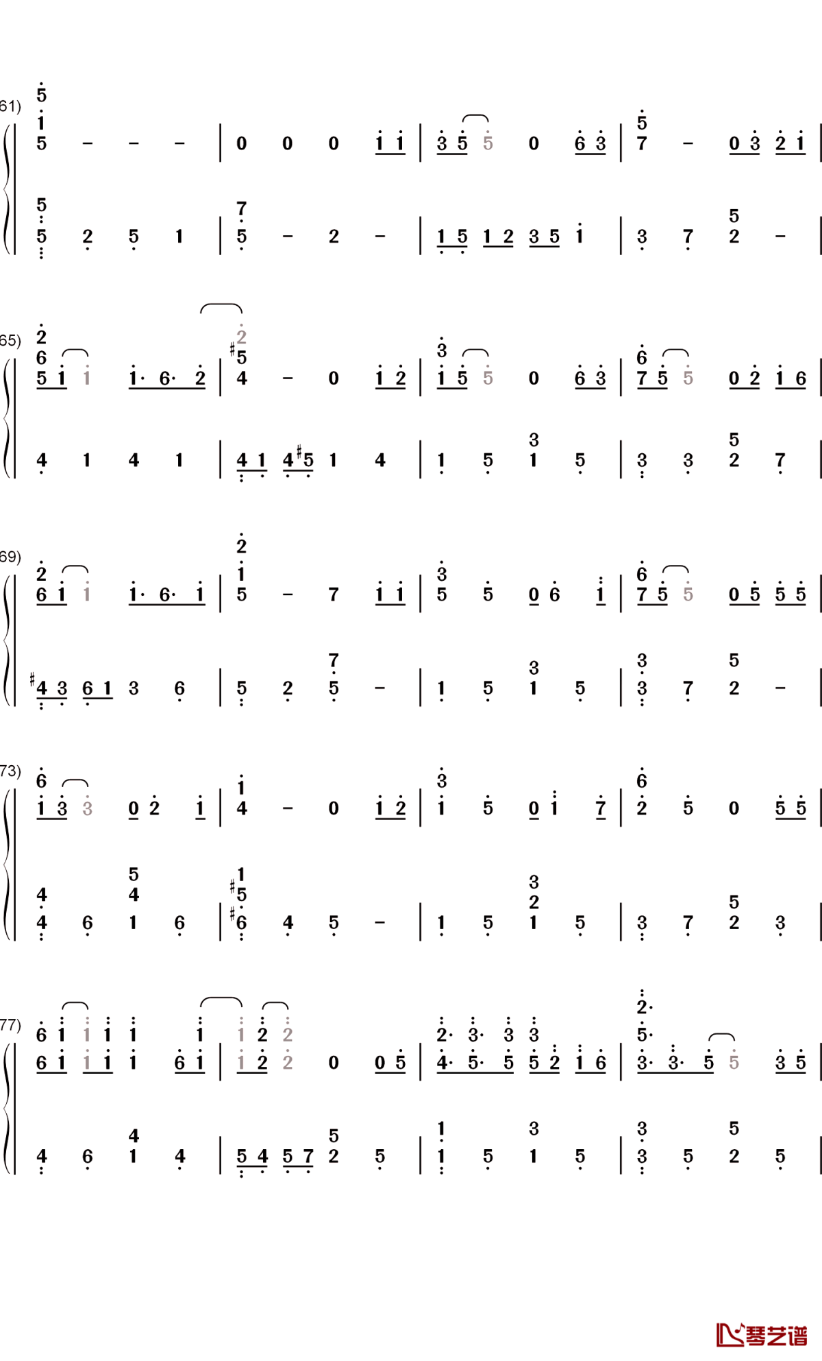 倾城钢琴简谱-数字双手-陈奕迅4