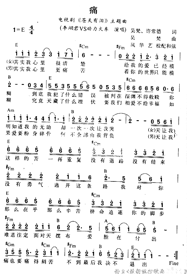 痛——电视剧《苍天有眼主题曲》简谱-李翊君演唱1