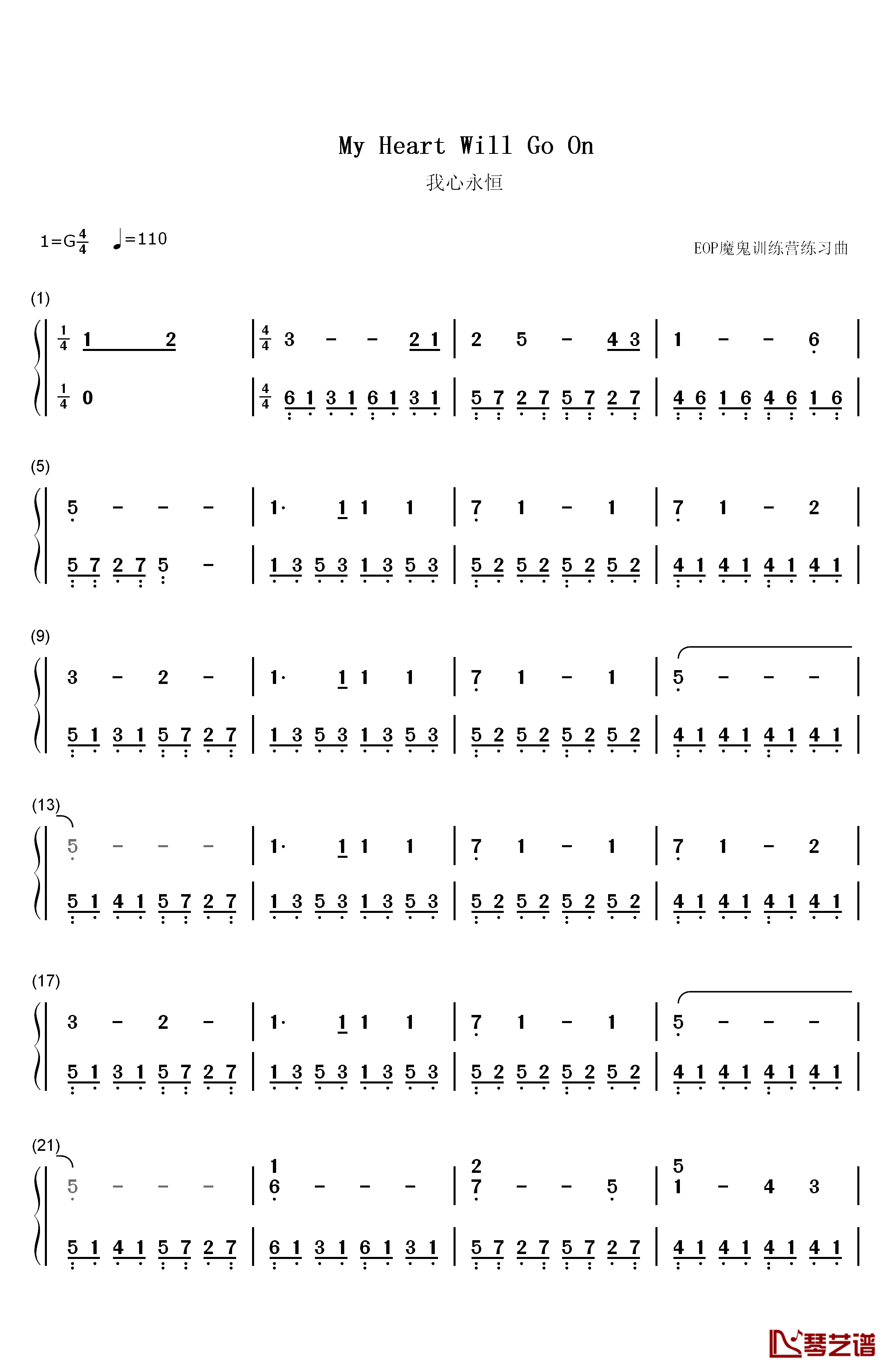 我心永恒钢琴简谱-数字双手-Celine Dion  席琳·迪翁1
