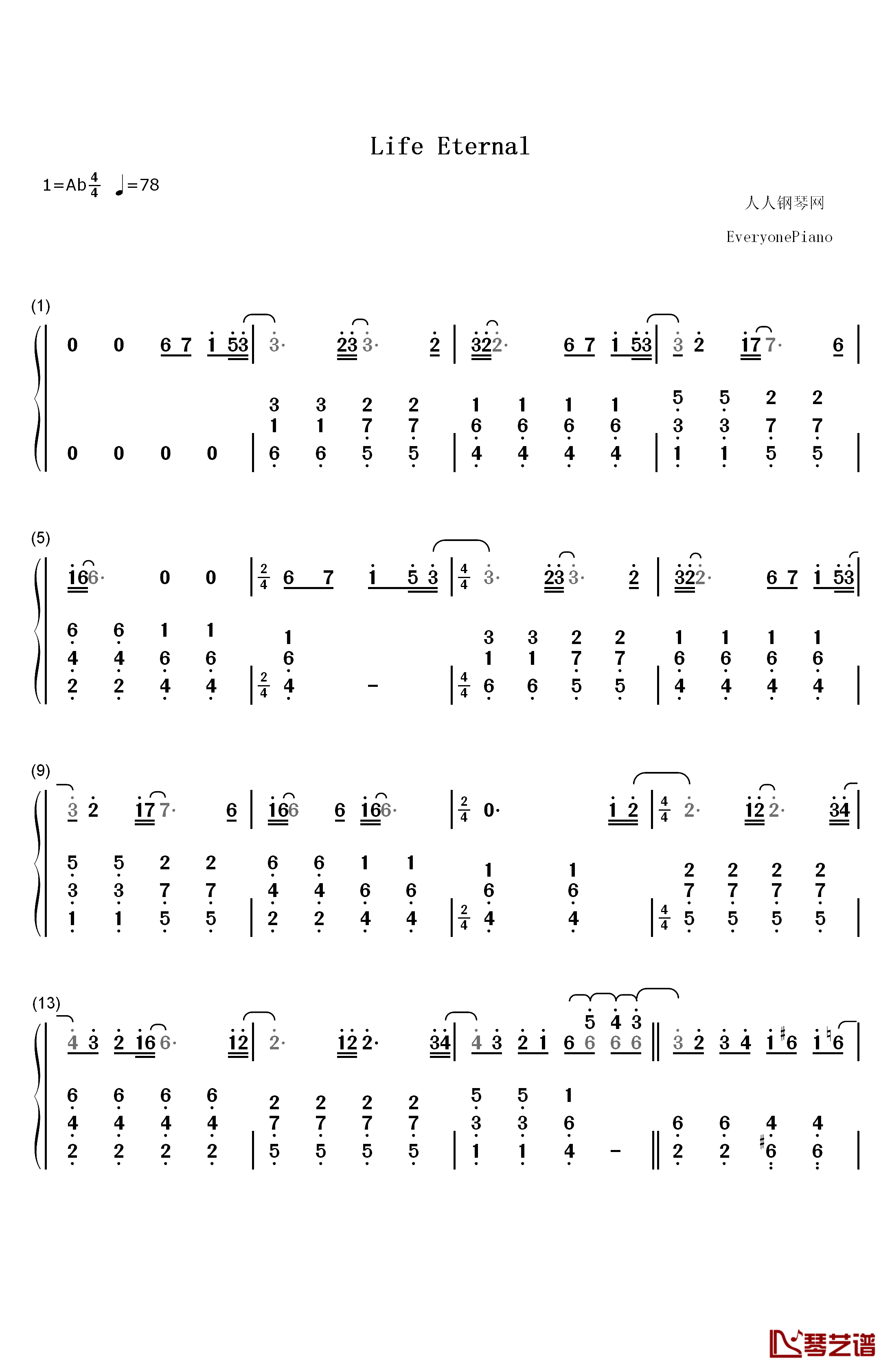 Life Eternal钢琴简谱-数字双手-Ghost1