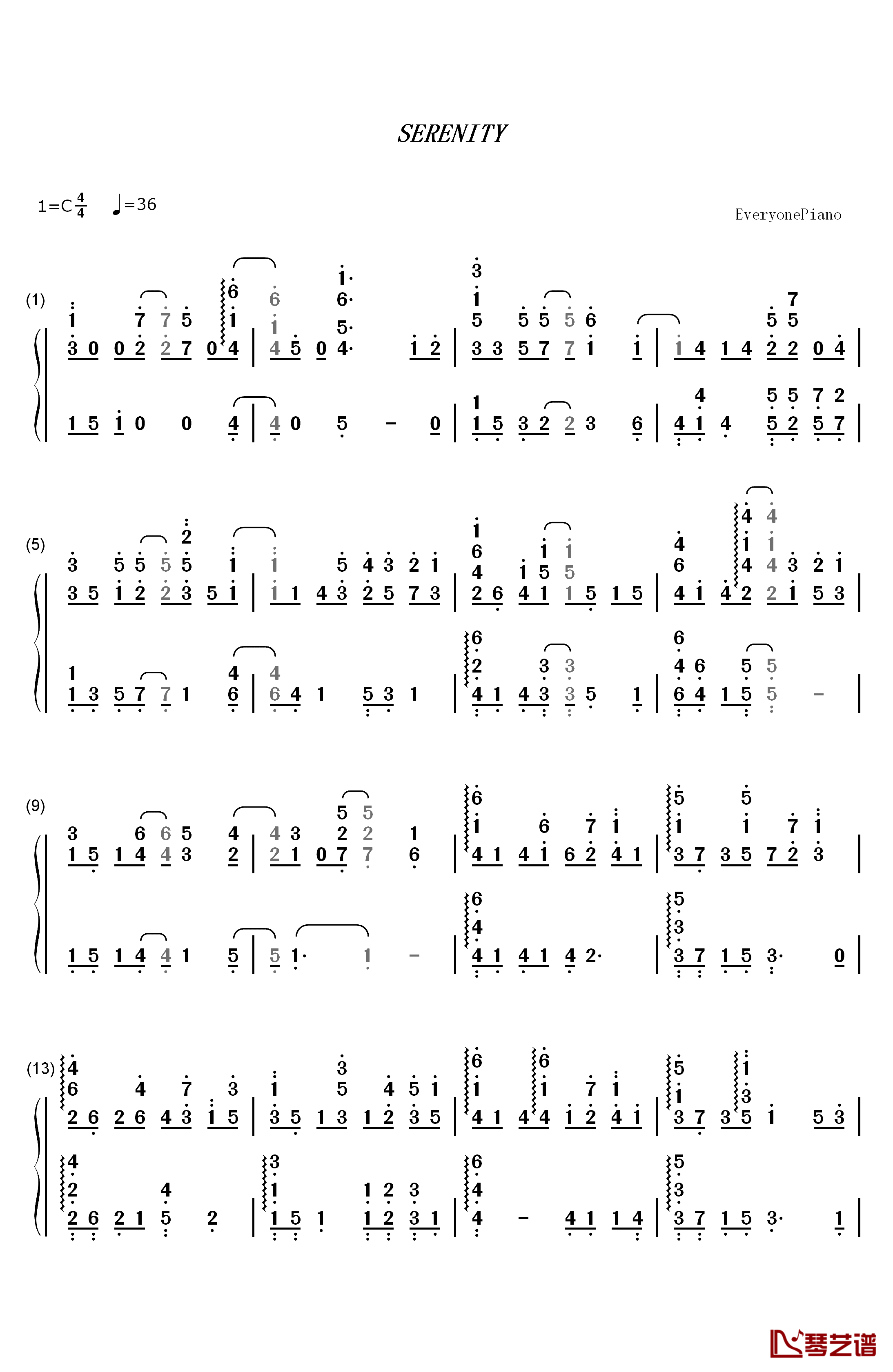 Serenity钢琴简谱-数字双手-Robert Haig Coxon1