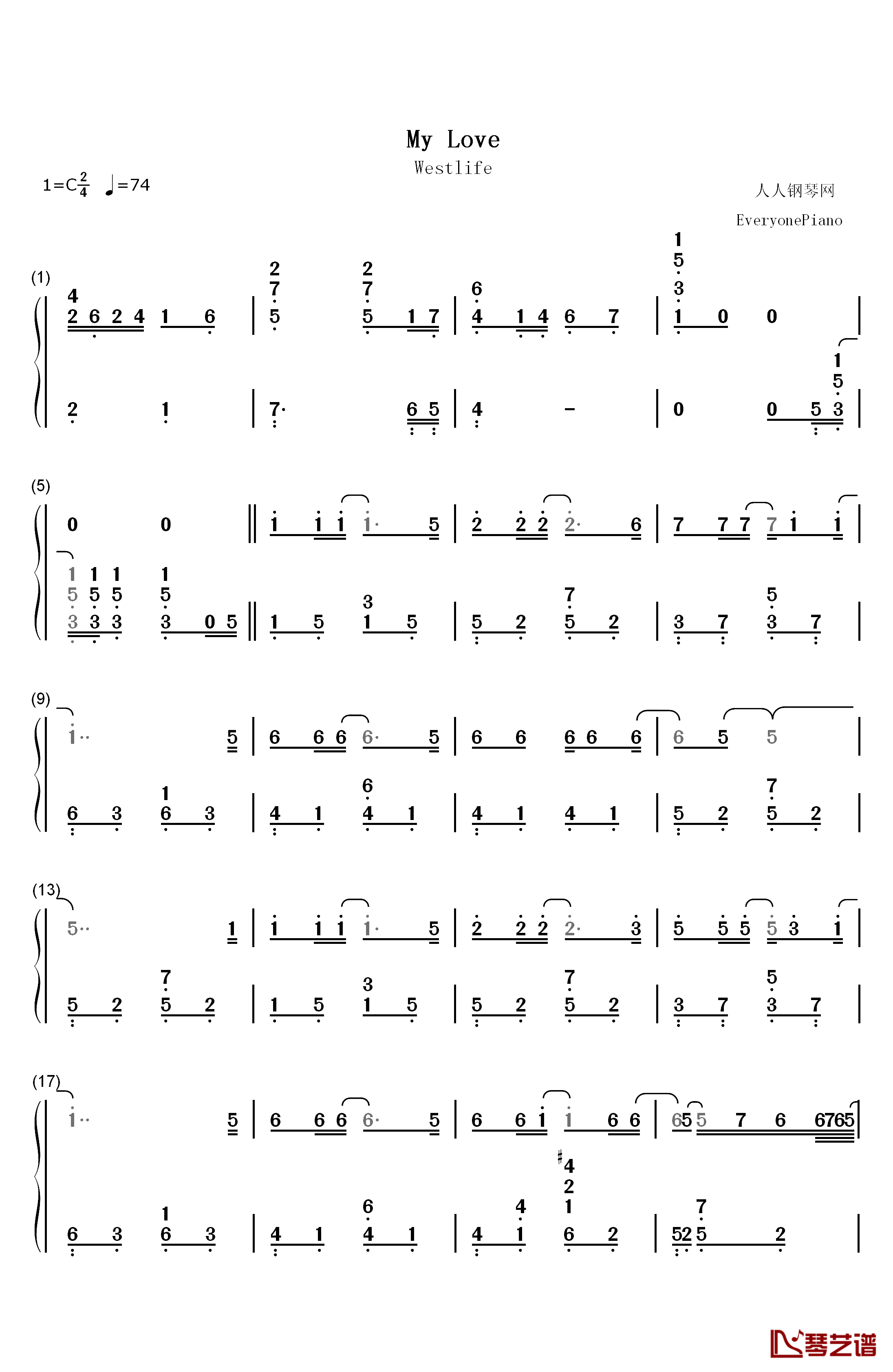My love钢琴简谱-数字双手-西城男孩  westlife1
