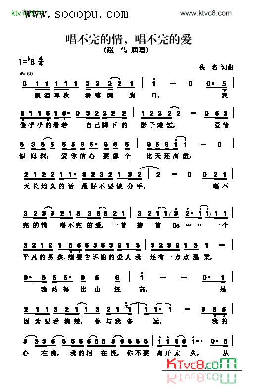 唱不完的情，唱不完的爱歌曲类简谱简谱-赵传演唱1