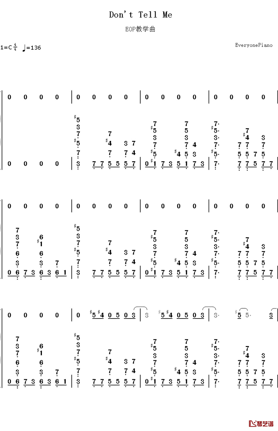 Don't Tell Me钢琴简谱-数字双手-艾薇儿1