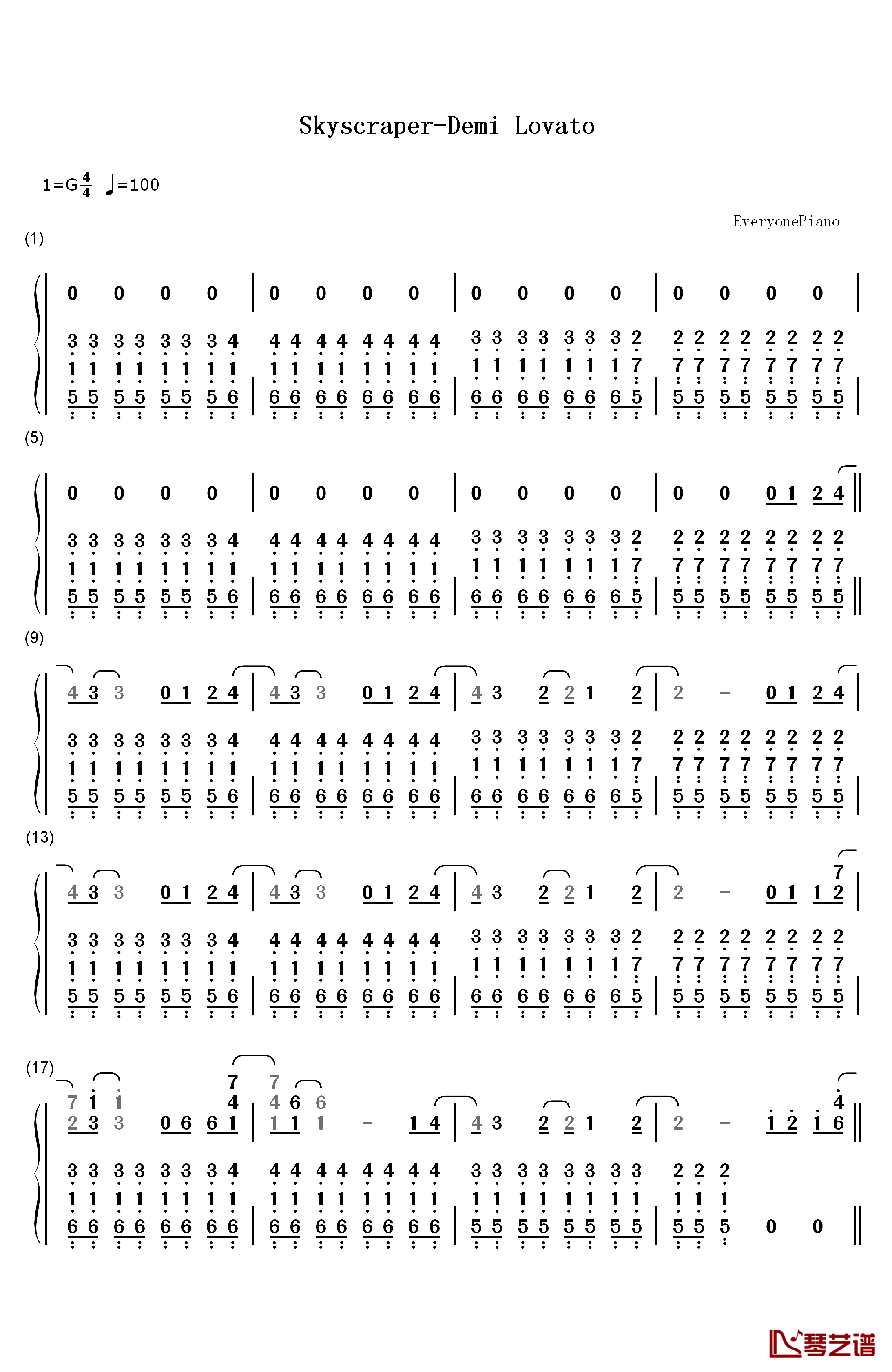 Skyscraper钢琴简谱-数字双手-Demi Lovato1