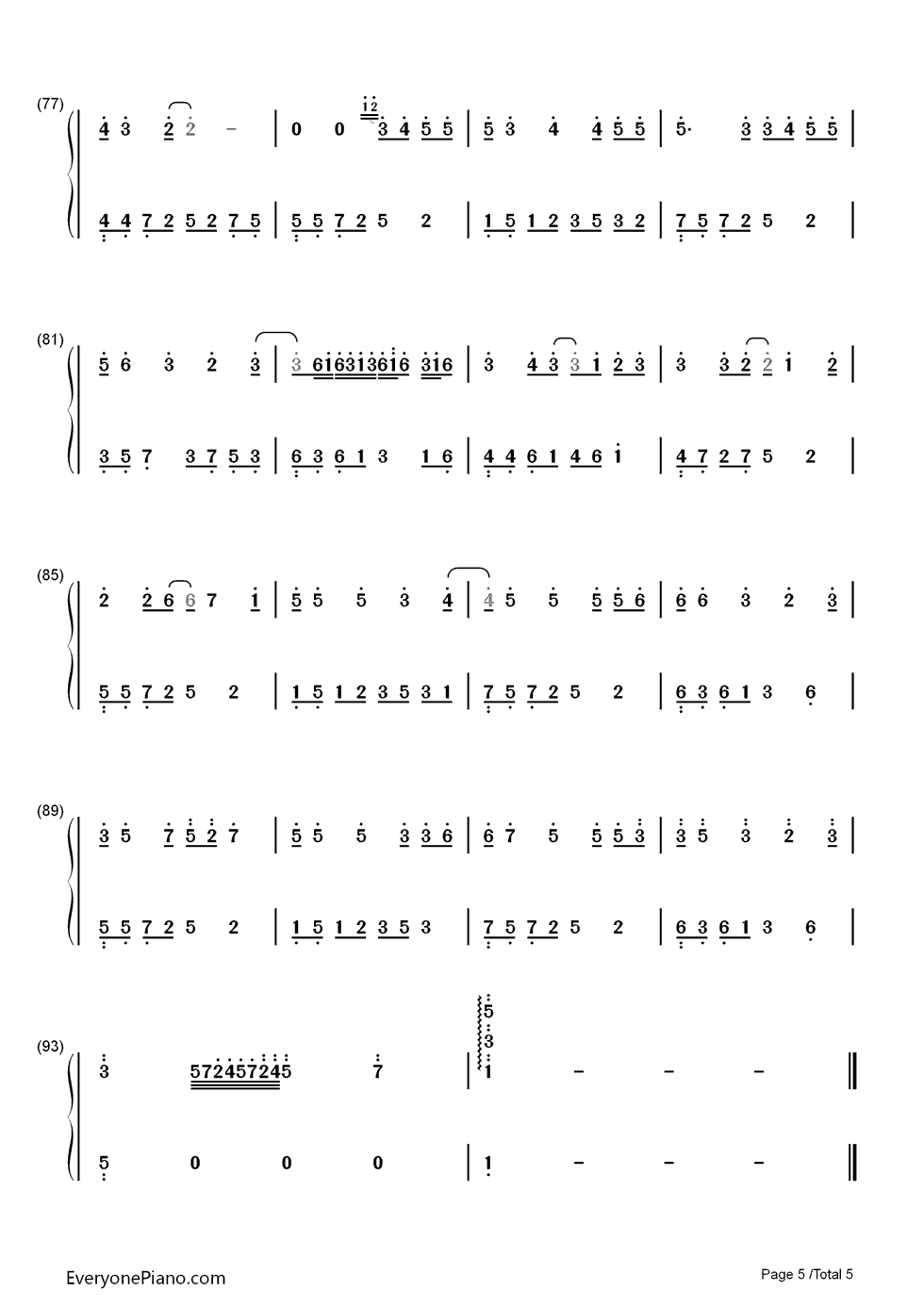 同行钢琴简谱-数字双手-Pchy5