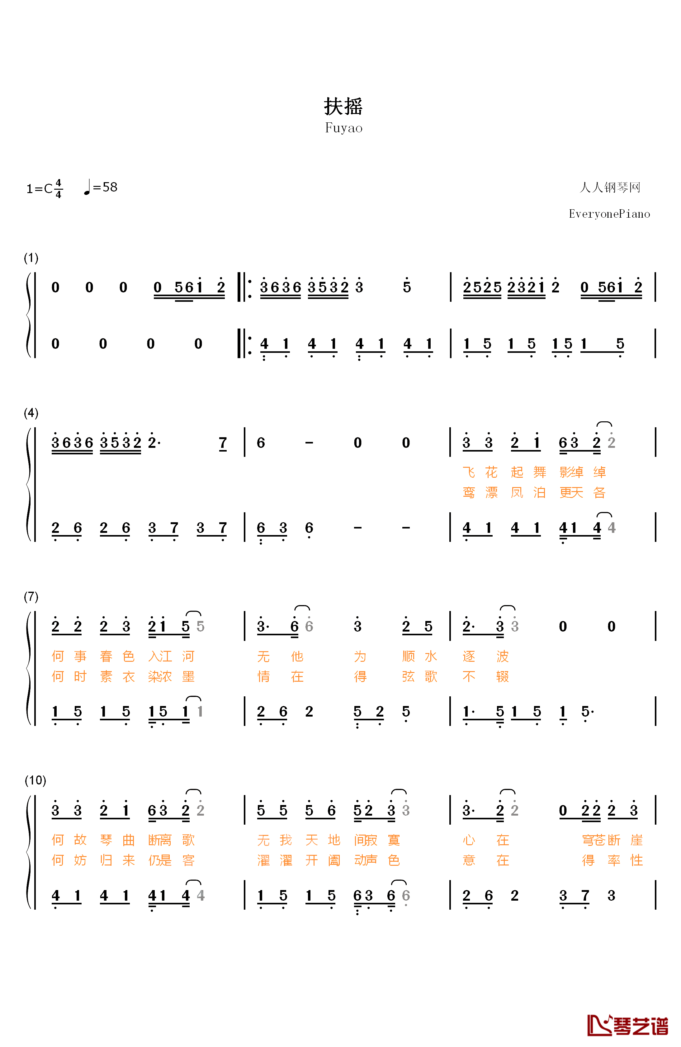 扶摇钢琴简谱-数字双手-莫文蔚1