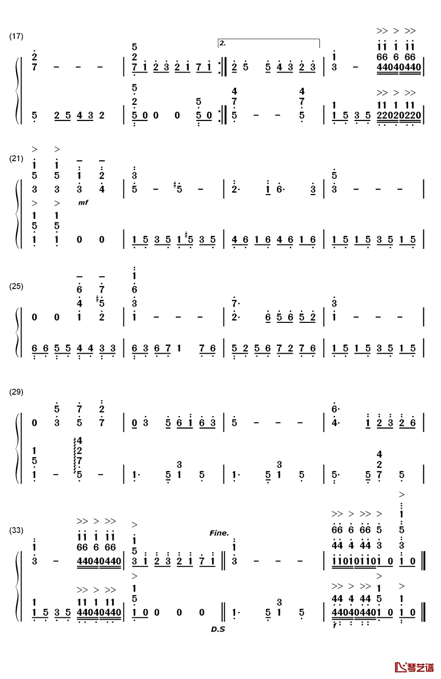 夜来香钢琴简谱-数字双手-李香兰2