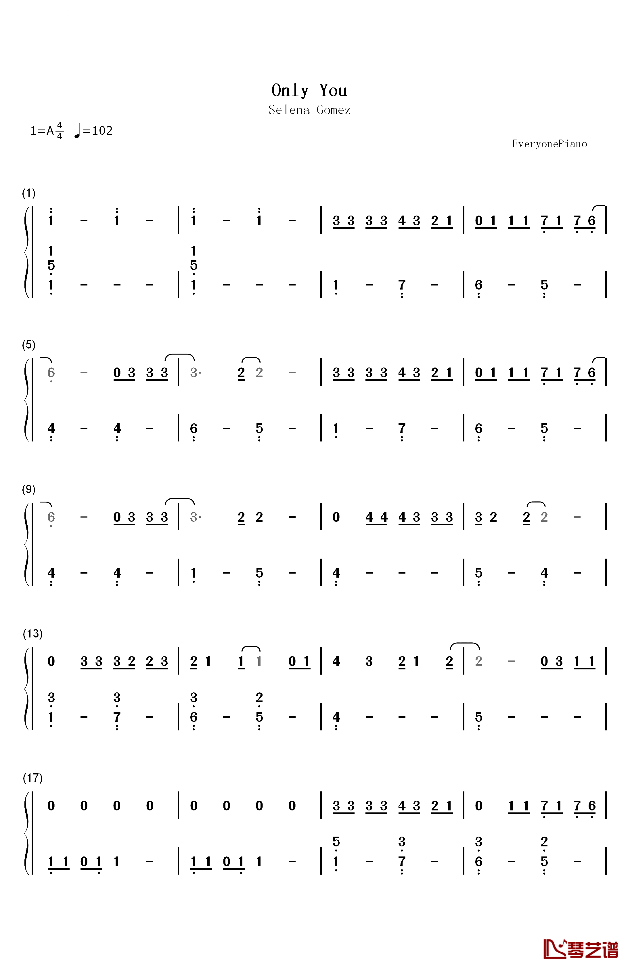 Only You钢琴简谱-数字双手-Selena Gomez1