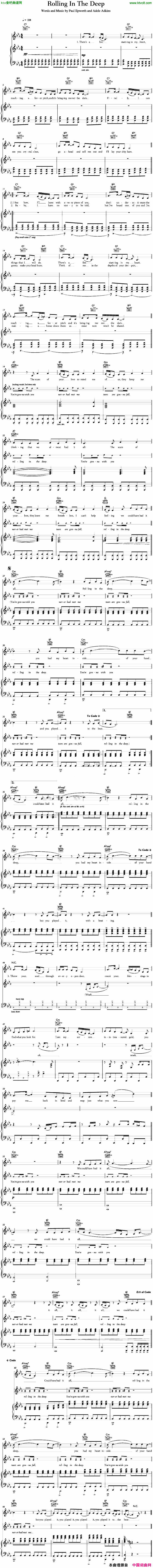 Rollinginthedeep正谱简谱-Adele演唱1