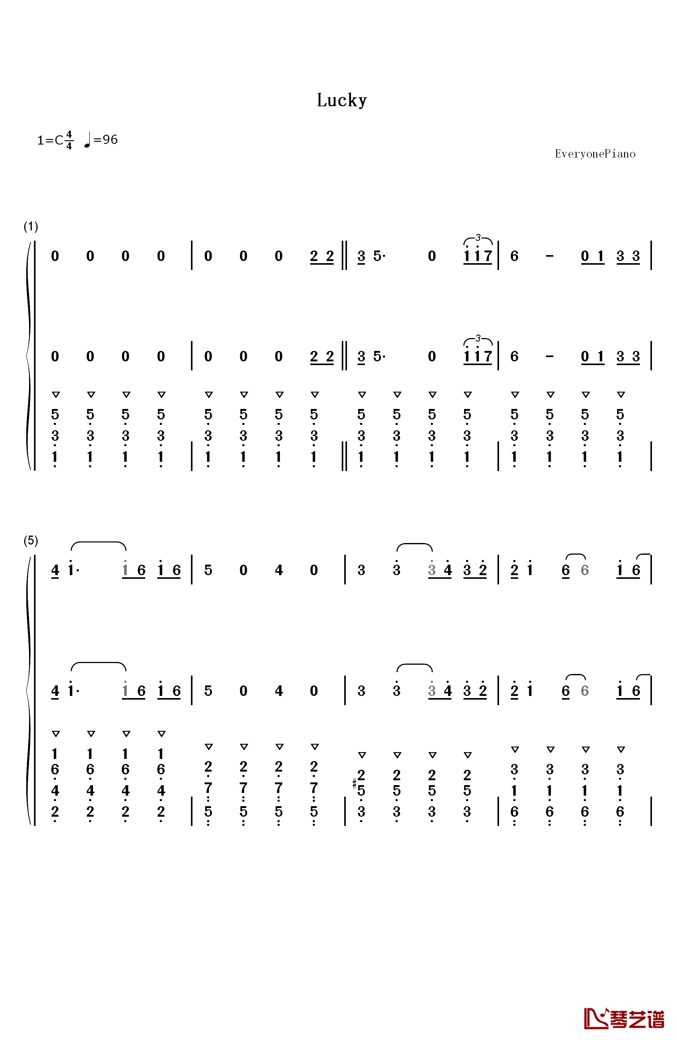 Lucky钢琴简谱-数字双手-Jason Mraz & Colbie Caillat1