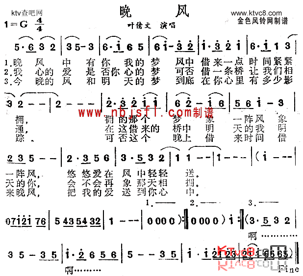 晚风简谱-叶倩文演唱1
