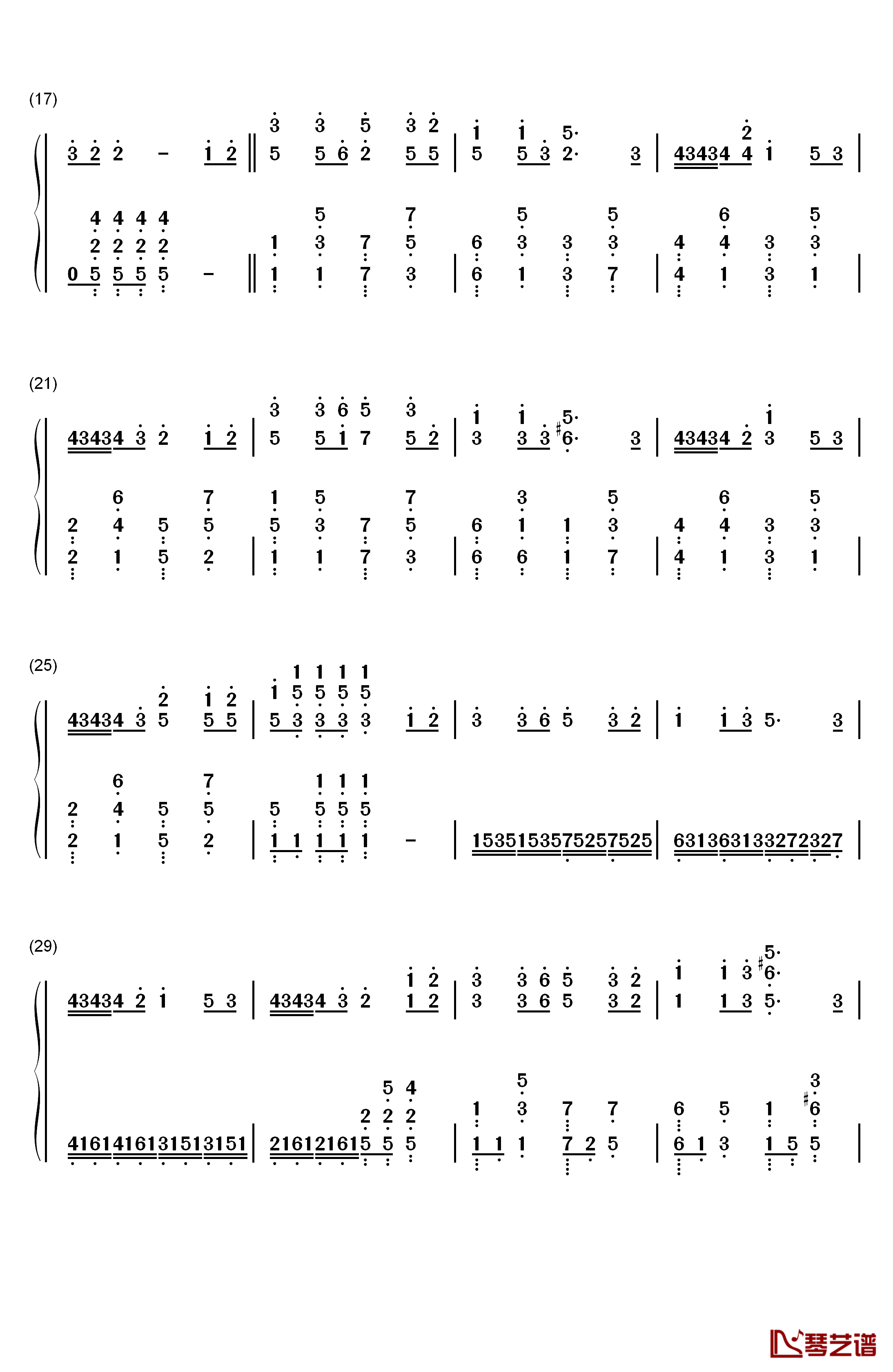 好想你钢琴简谱-数字双手-四叶草2