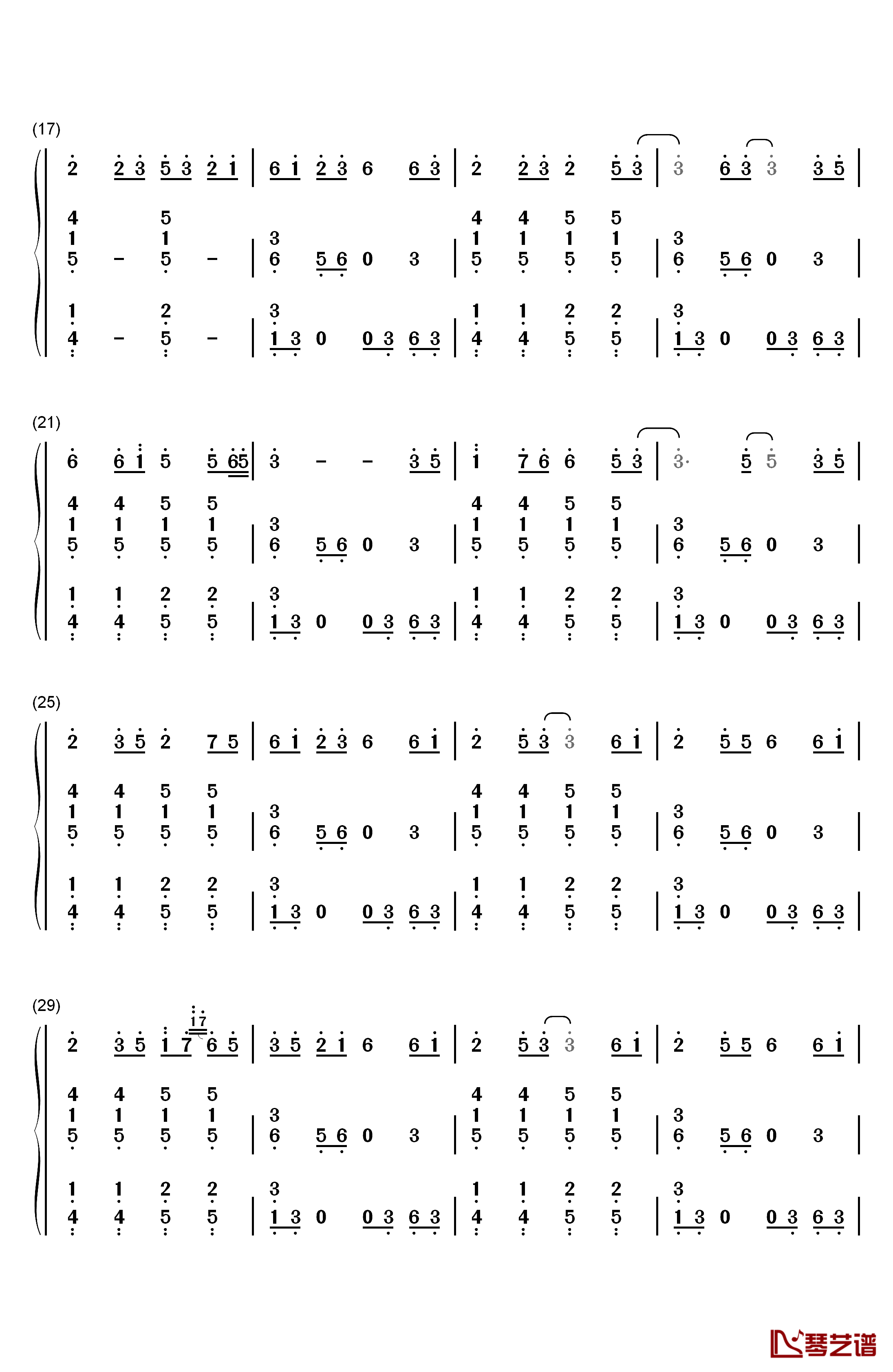 采薇钢琴简谱-数字双手-HITA2