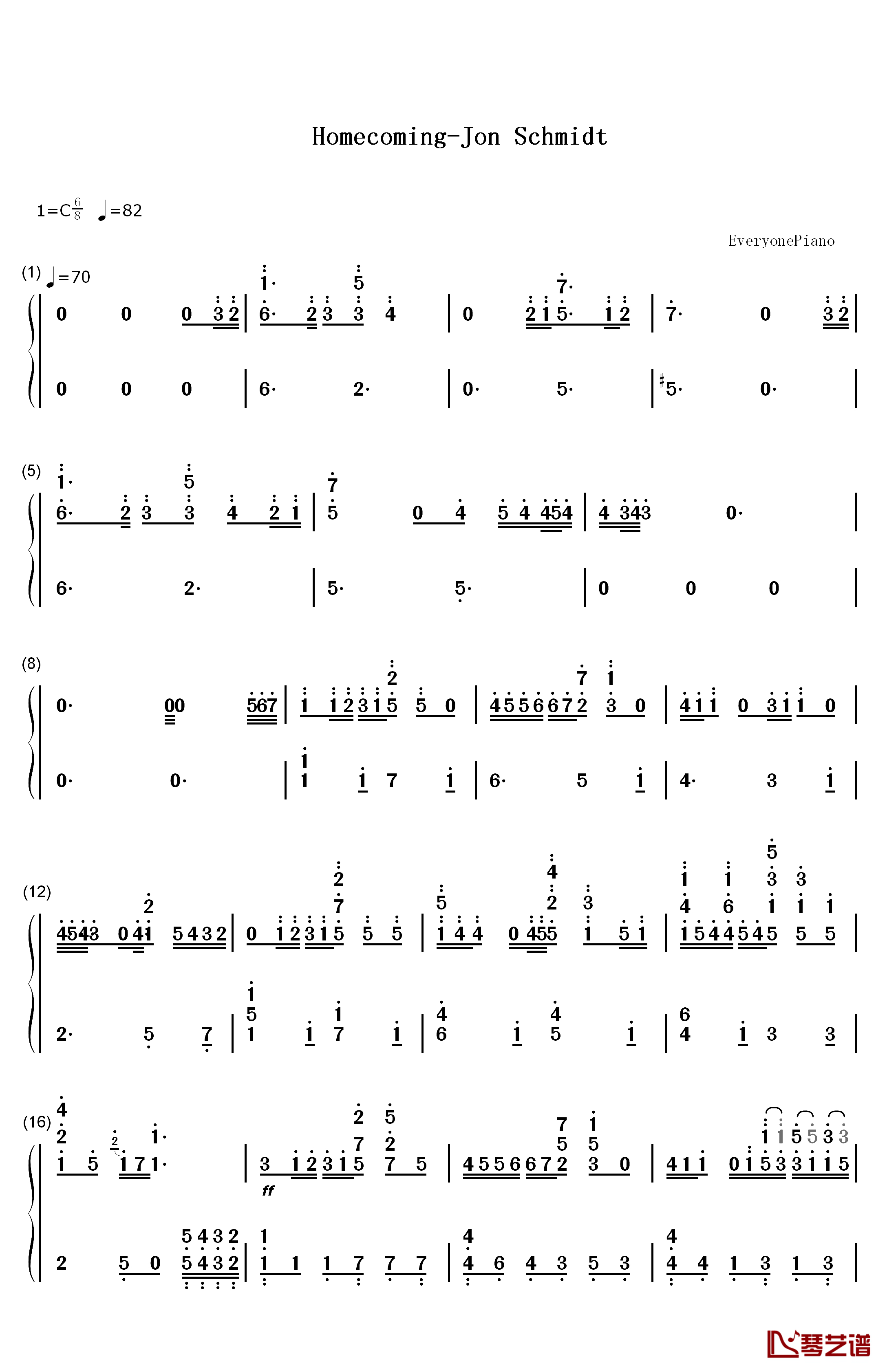 Homecoming钢琴简谱-数字双手-Jon Schmidt1