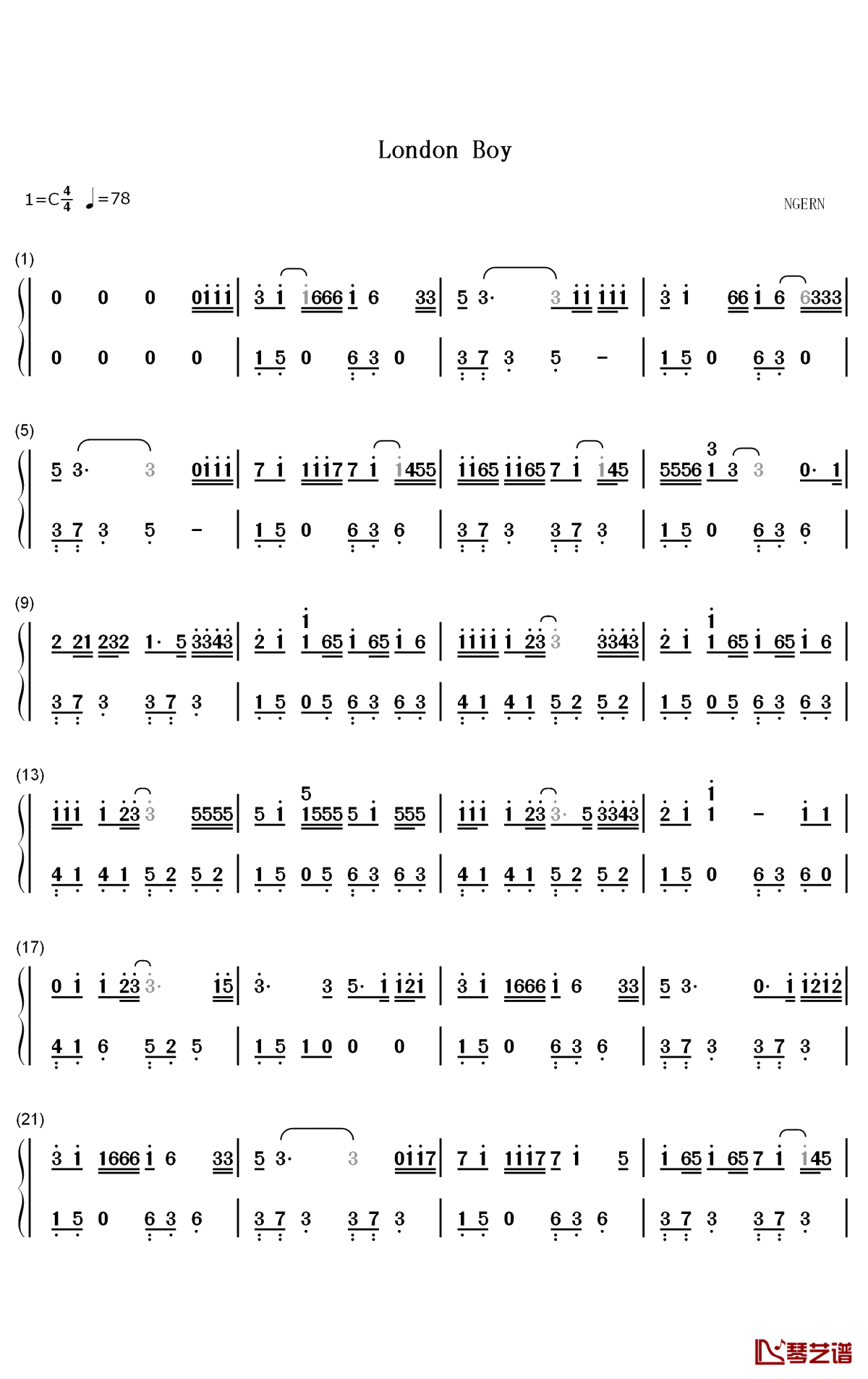 London Boy钢琴简谱-数字双手-Taylor Swift1