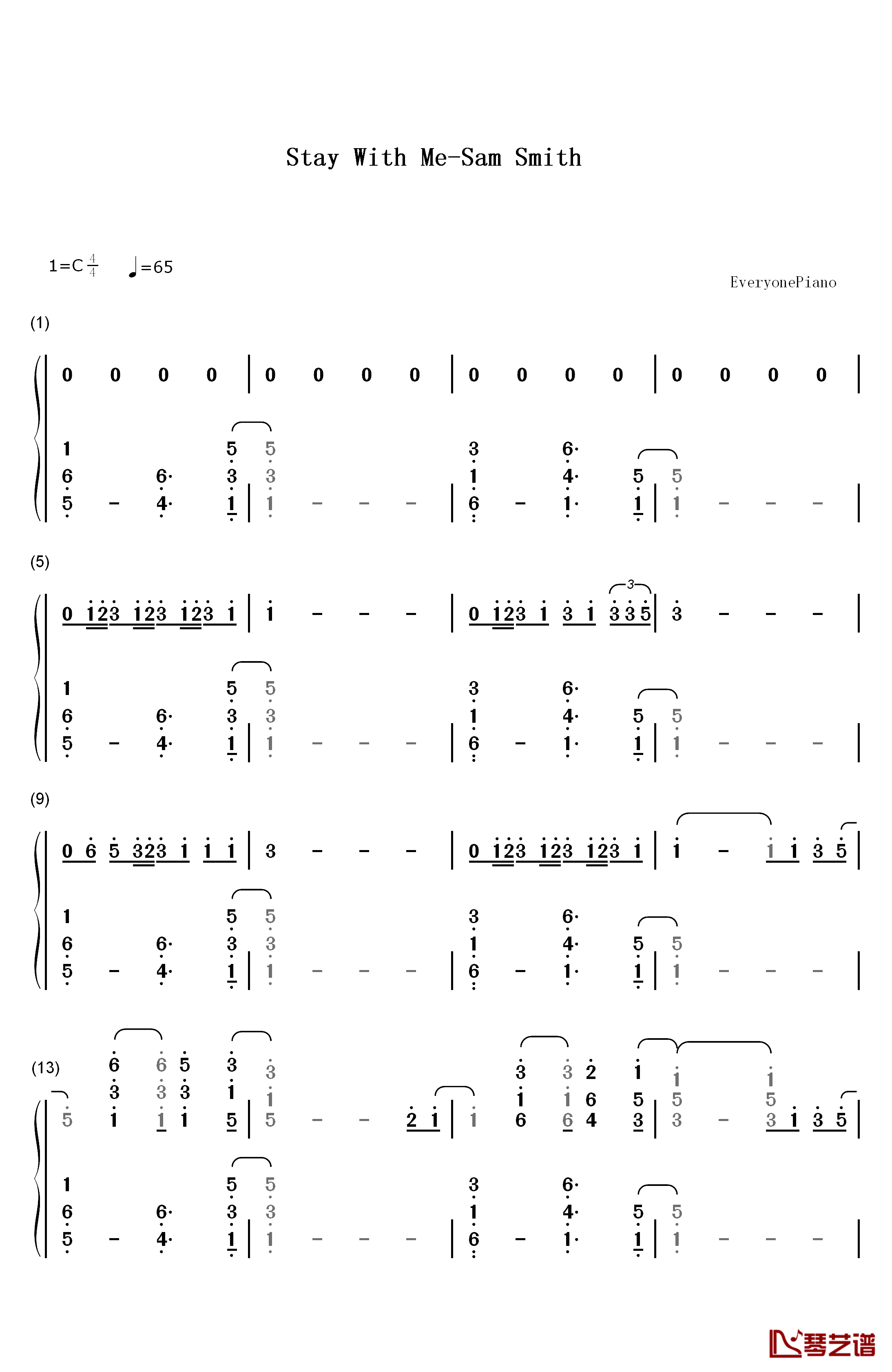 Stay with Me钢琴简谱-数字双手-Sam Smith1