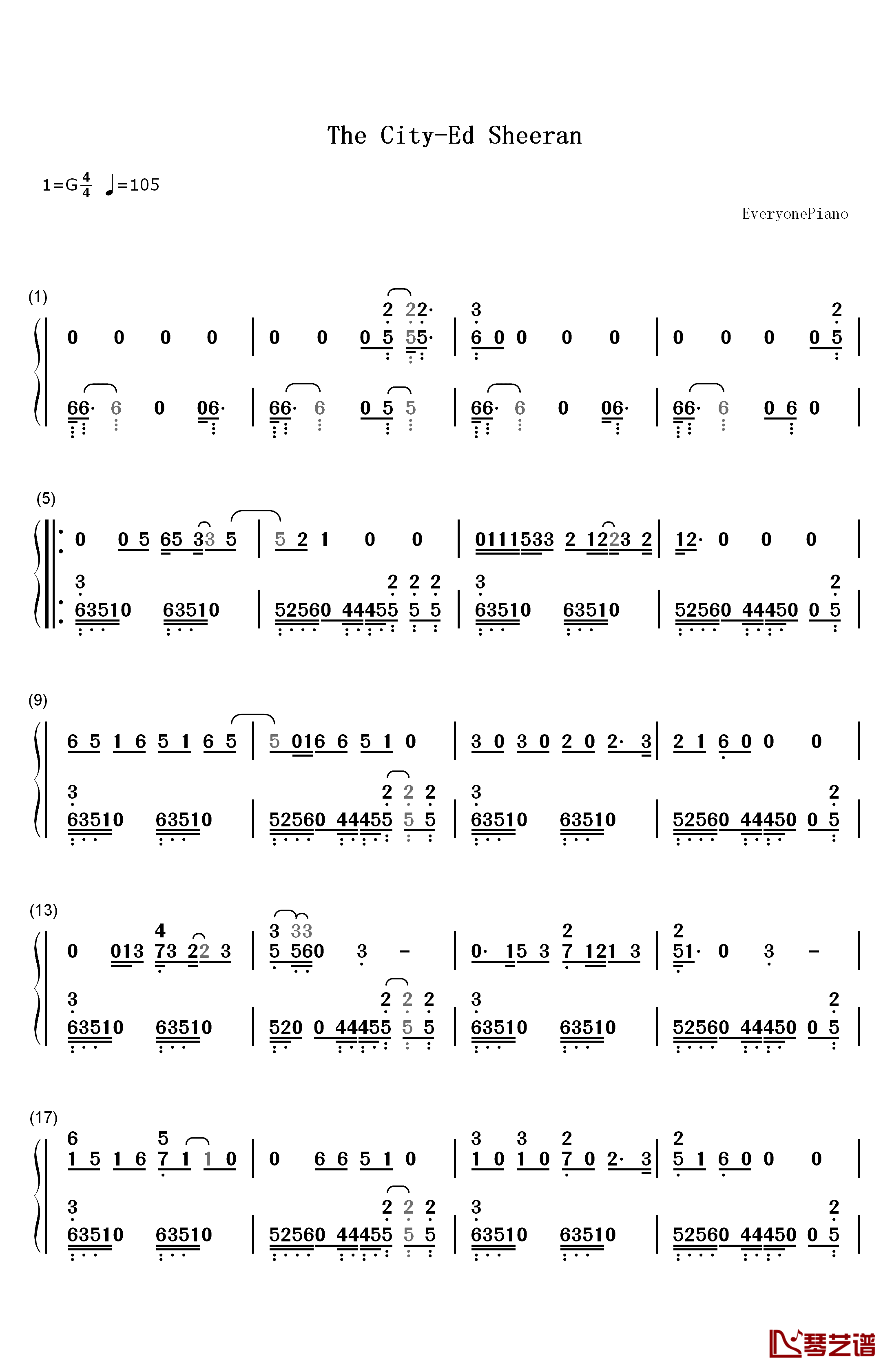 The City钢琴简谱-数字双手-Ed Sheeran1